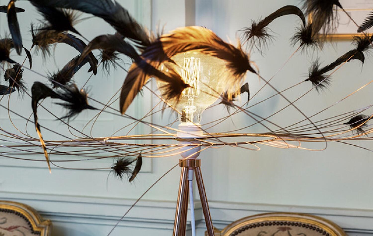 Arts and Crafts Rooster Tail Feathers Chandelier, France