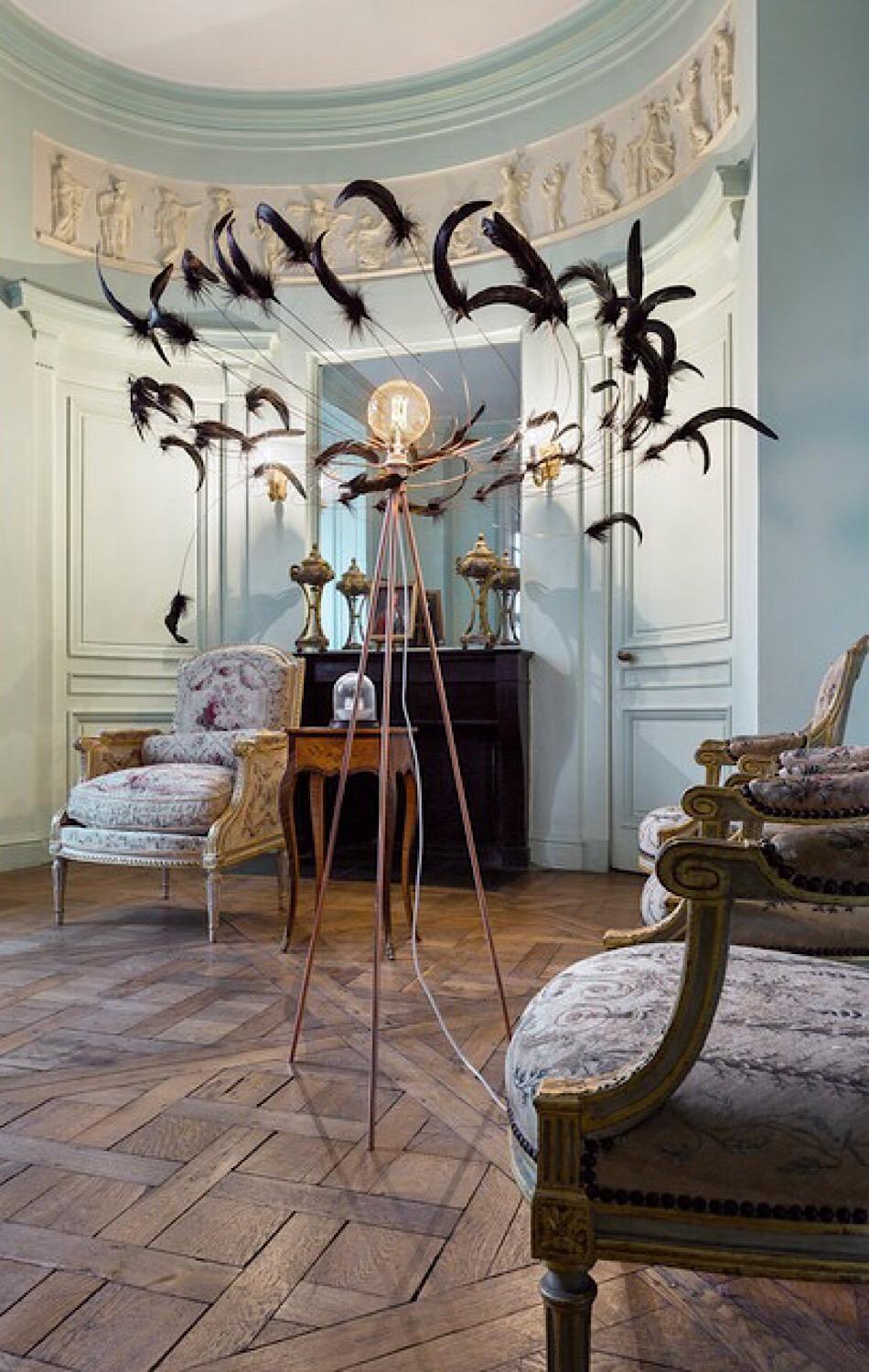 French Rooster Tail Feathers Chandelier, France