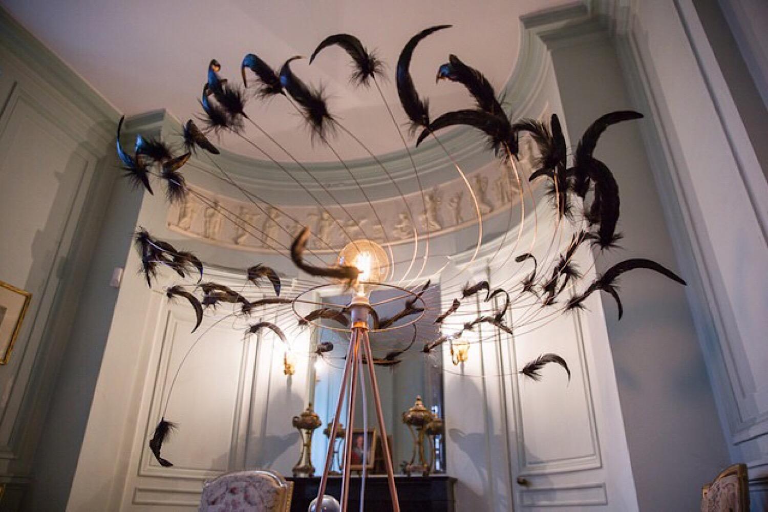 Contemporary Rooster Tail Feathers Chandelier, France