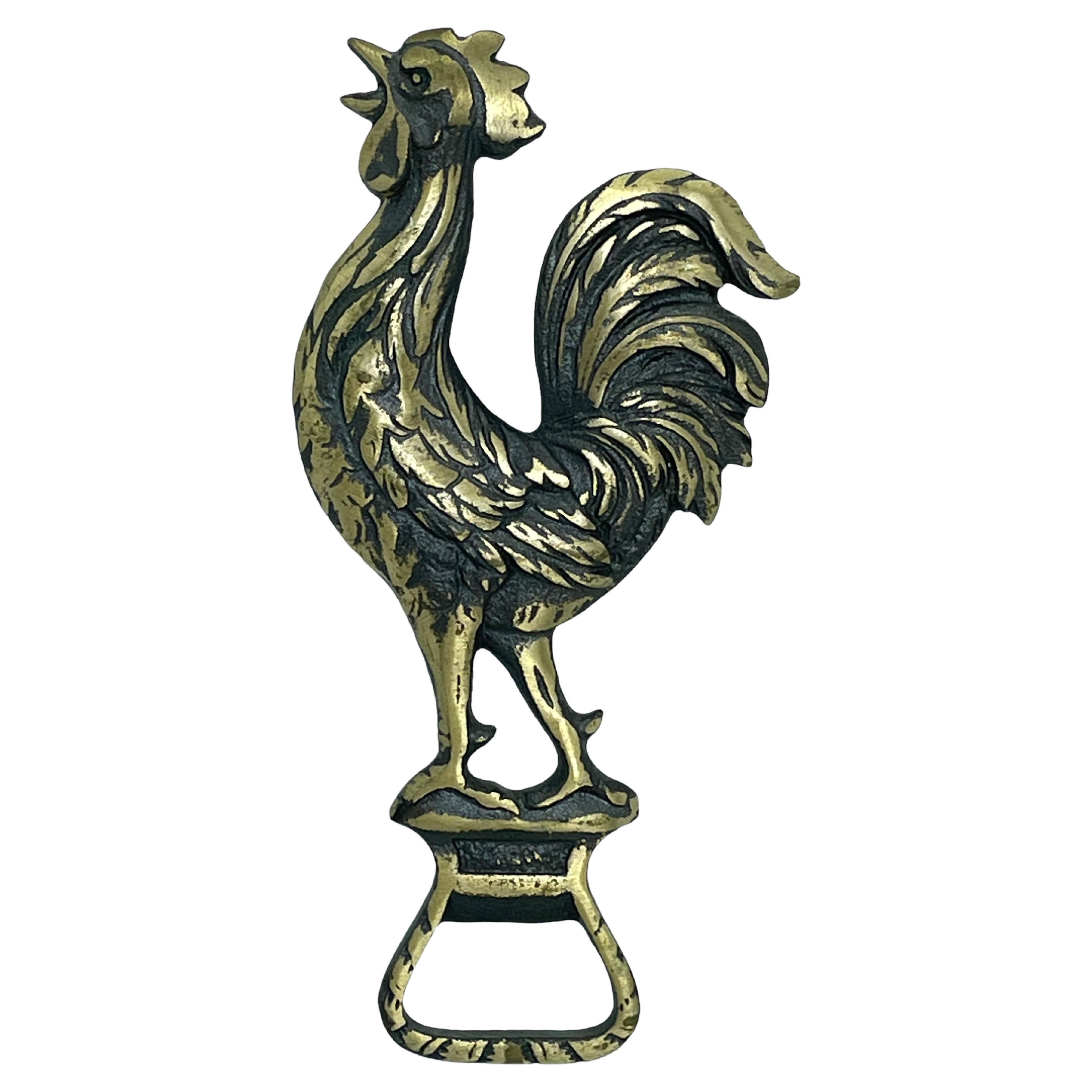 Rooster Vintage Bottle Opener Silver Plate Metal Breweriana Barware by Valenti For Sale
