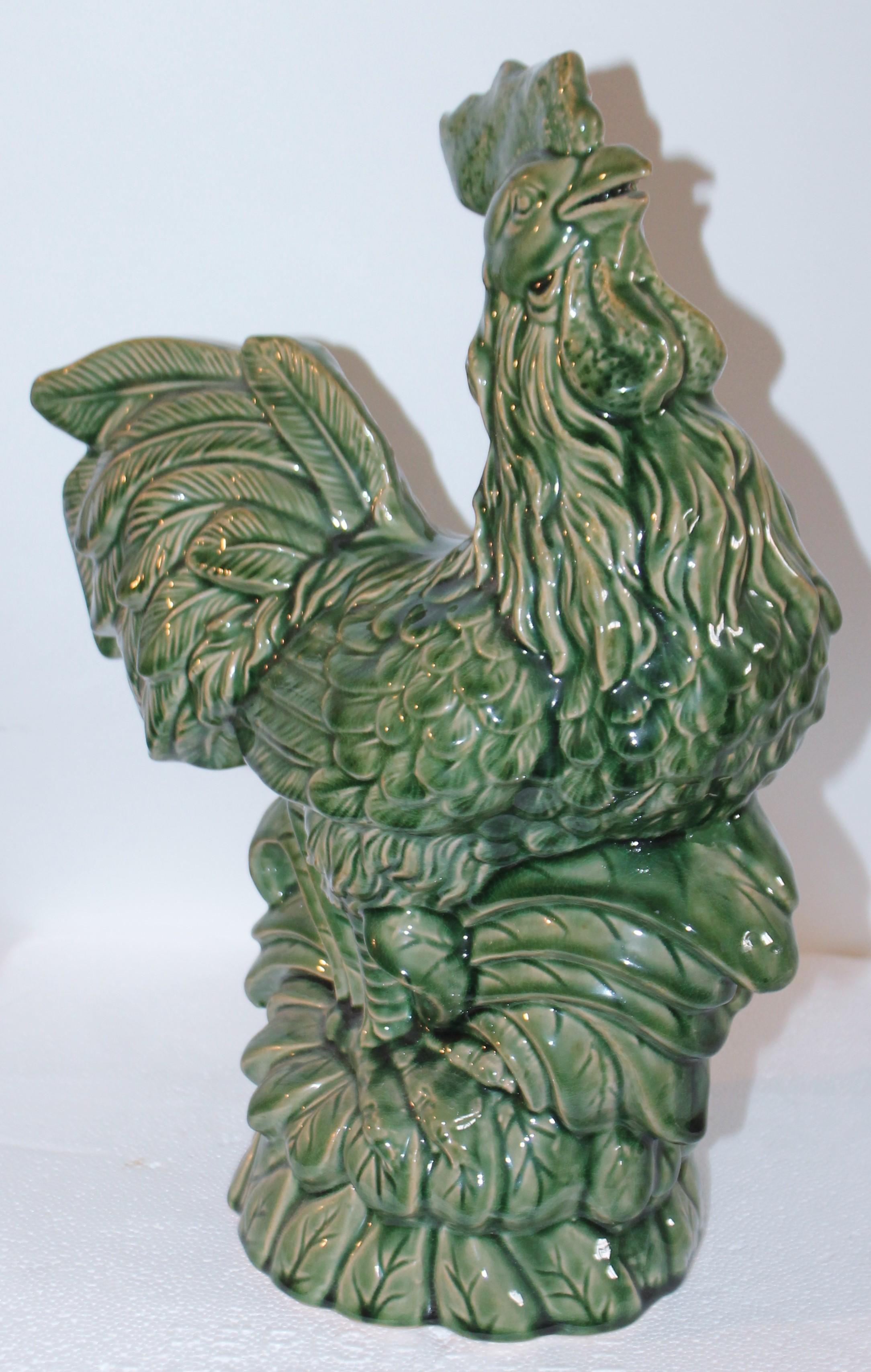 Folk Art Rooster With Majolica Glaze Pottery