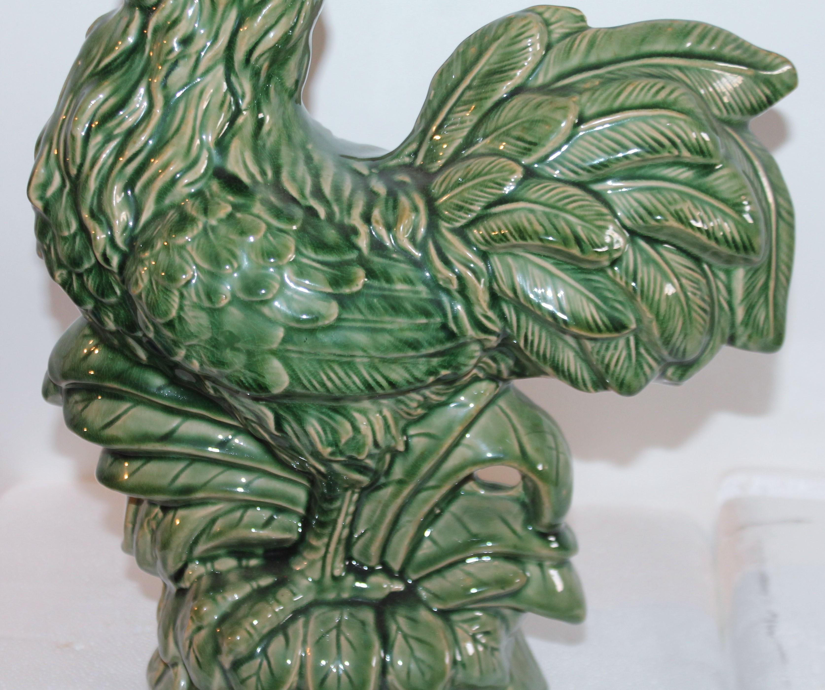 Mid-20th Century Rooster With Majolica Glaze Pottery