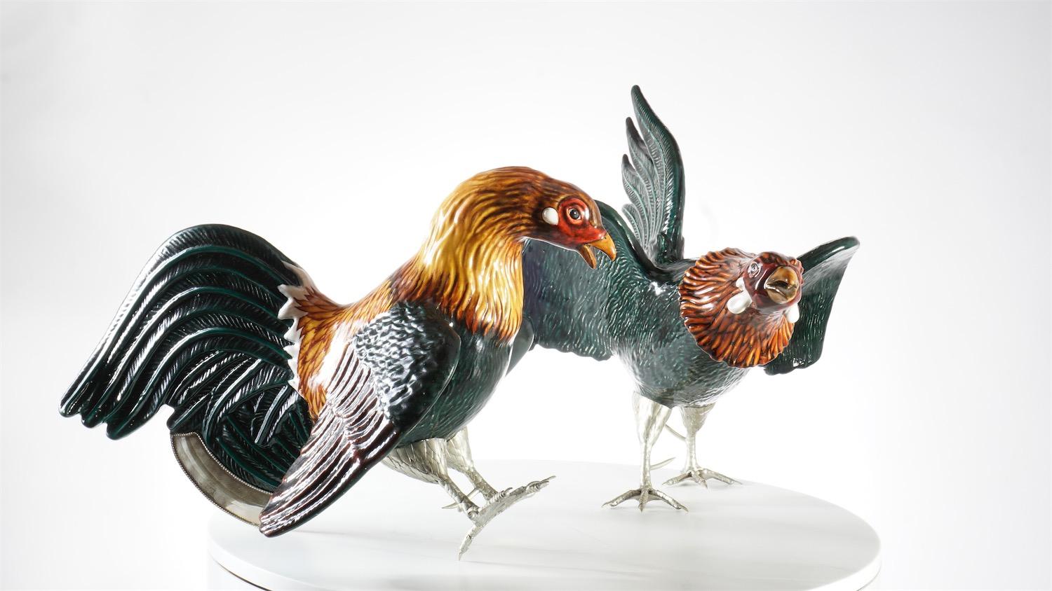 Other Roosters, Ceramic and White Metal 'Alpaca'
