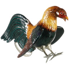 Roosters, Ceramic and White Metal 'Alpaca'
