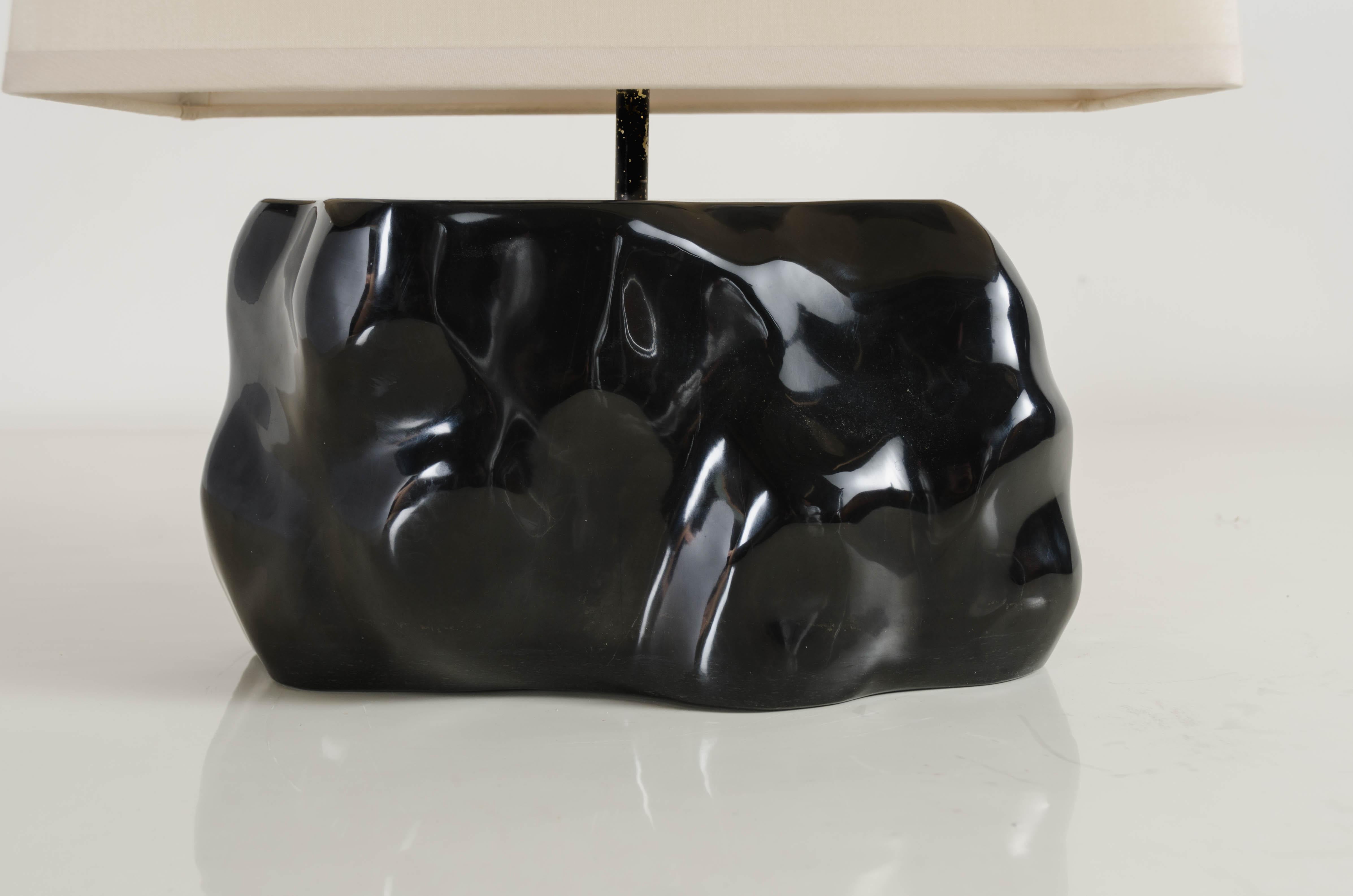 American Root Shape Lamp with Shade in Black Stone by Robert Kuo, Limited Edition For Sale