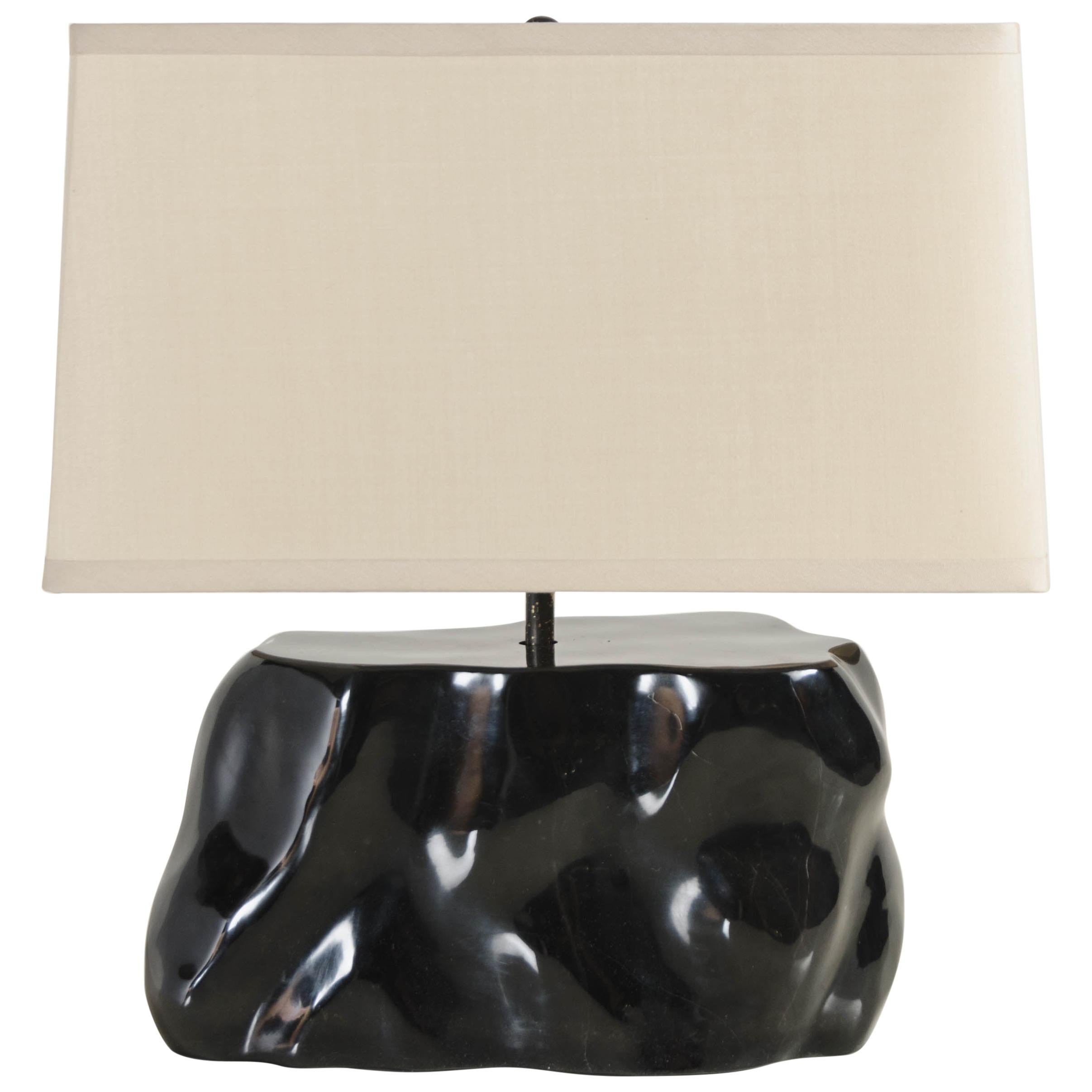 Root Shape Lamp with Shade in Black Stone by Robert Kuo, Limited Edition For Sale