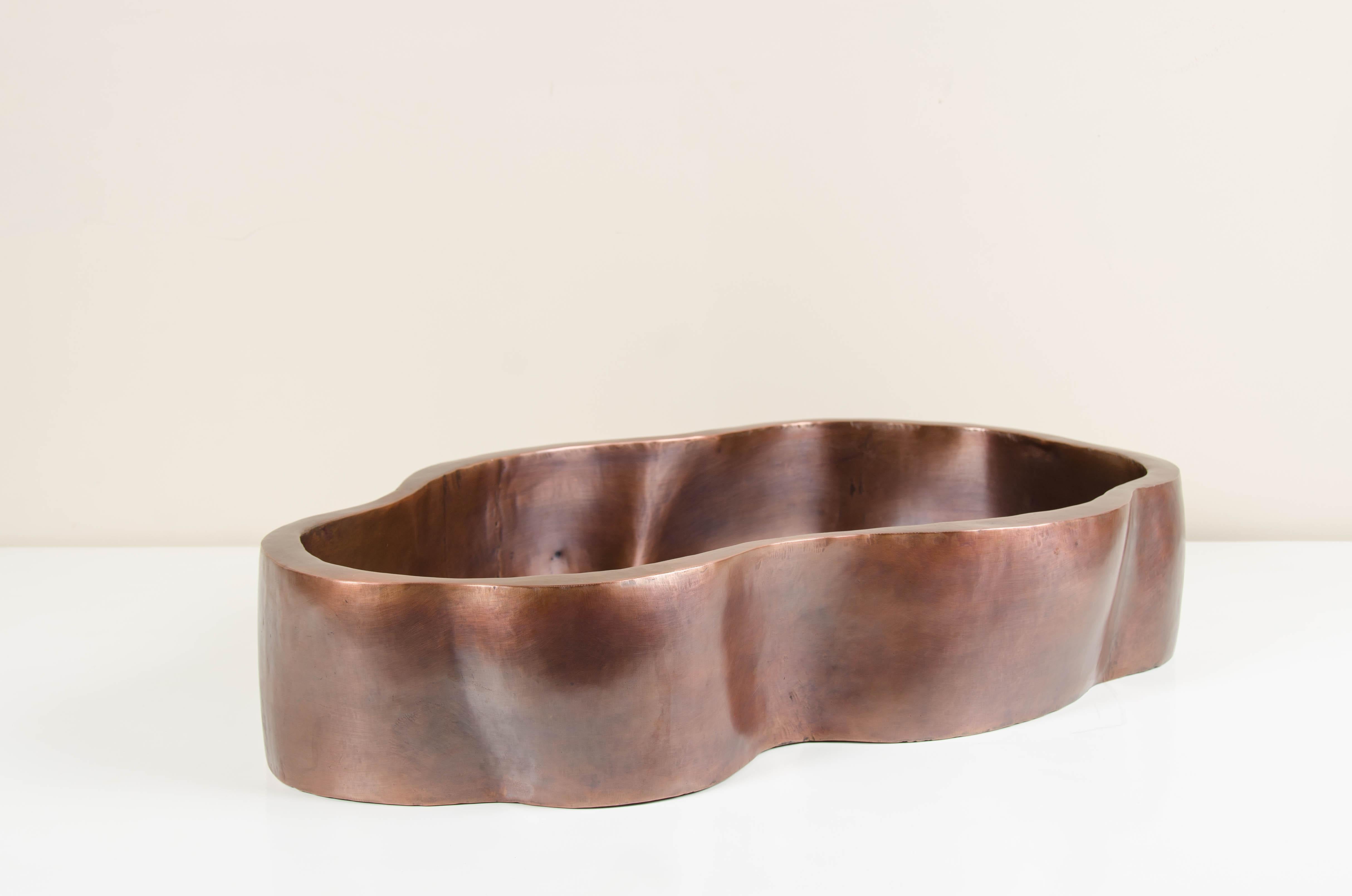 Repoussé Root Shape Oblong Low Cachepot, Antique Copper by Robert Kuo, Limited Edition For Sale