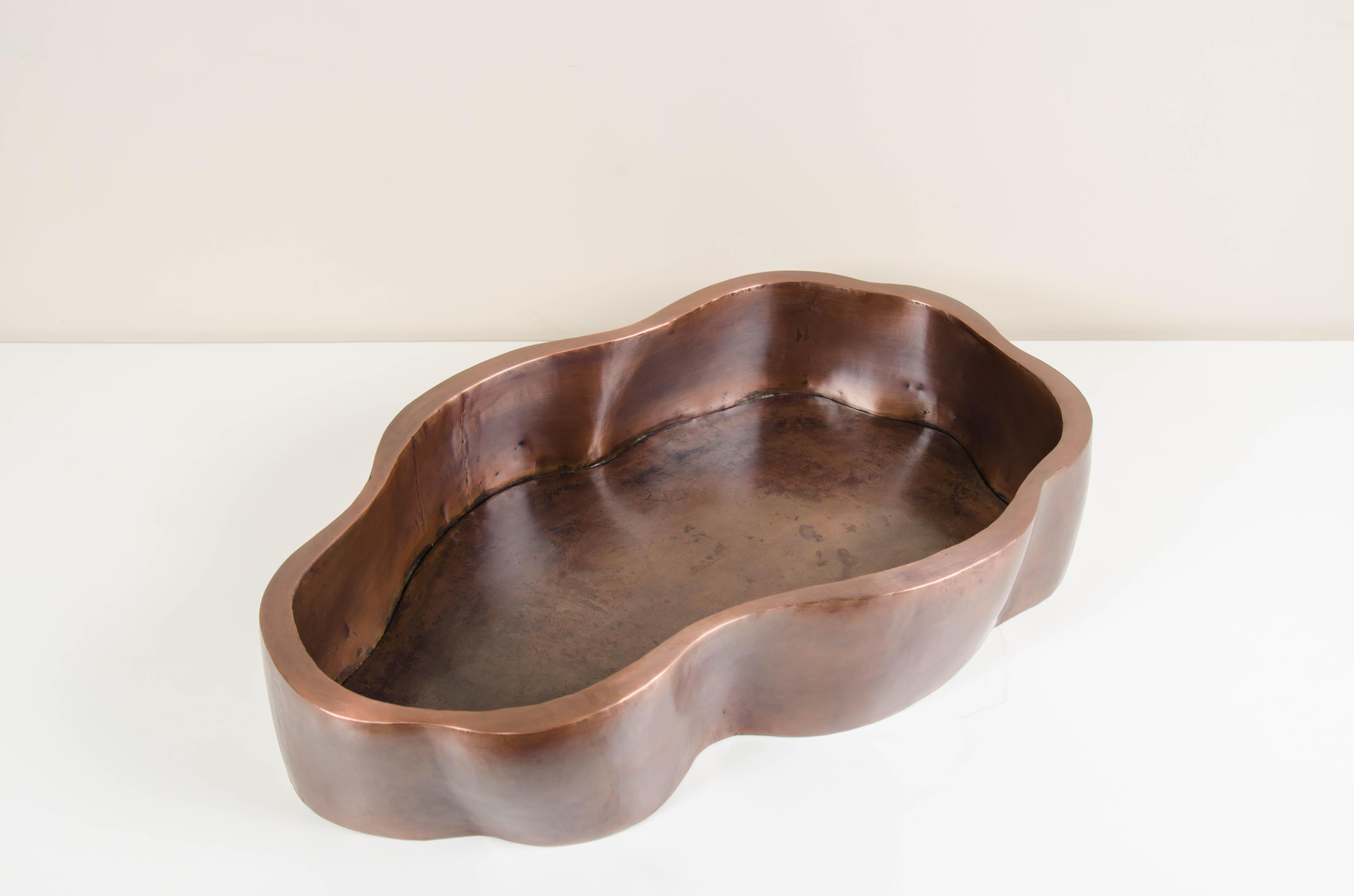 Root Shape Oblong Low Cachepot, Antique Copper by Robert Kuo, Limited Edition In New Condition For Sale In Los Angeles, CA