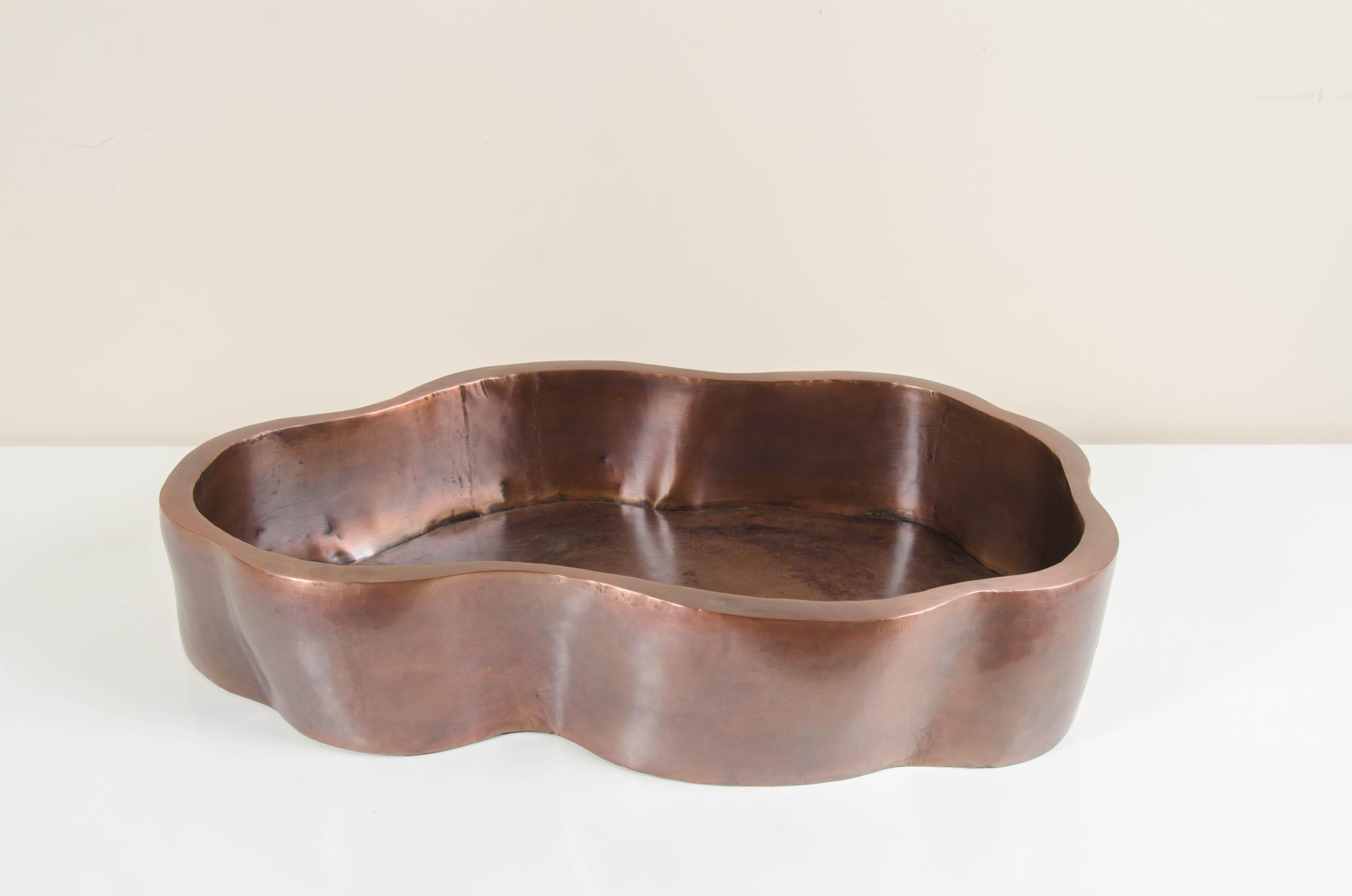 Root Shape Oblong Low Cachepot, Antique Copper by Robert Kuo, Limited Edition For Sale 2