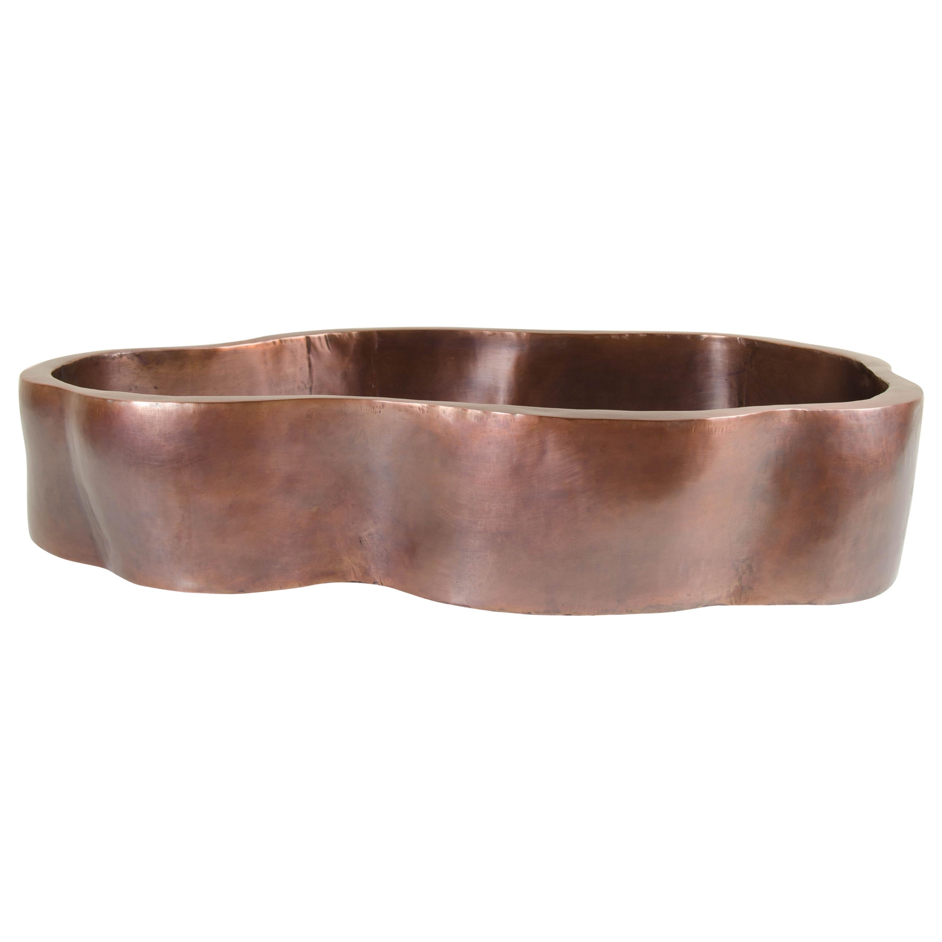 Root Shape Oblong Low Cachepot, Antique Copper by Robert Kuo, Limited Edition