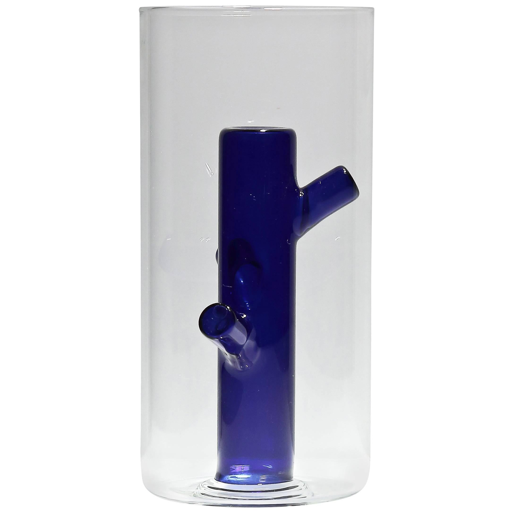 Root Small Blue Vase in Glass by Driade