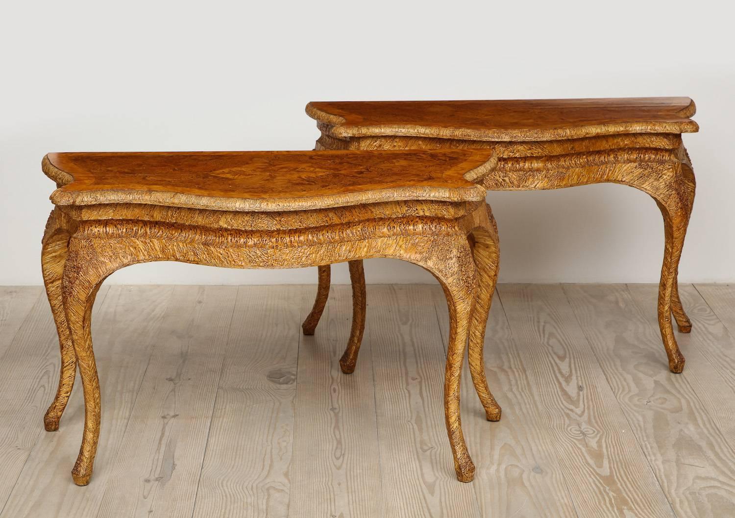 Root Wood 19th Century Swedish Consoles Pair, Masur Birch, Signed and Dated 1890 4