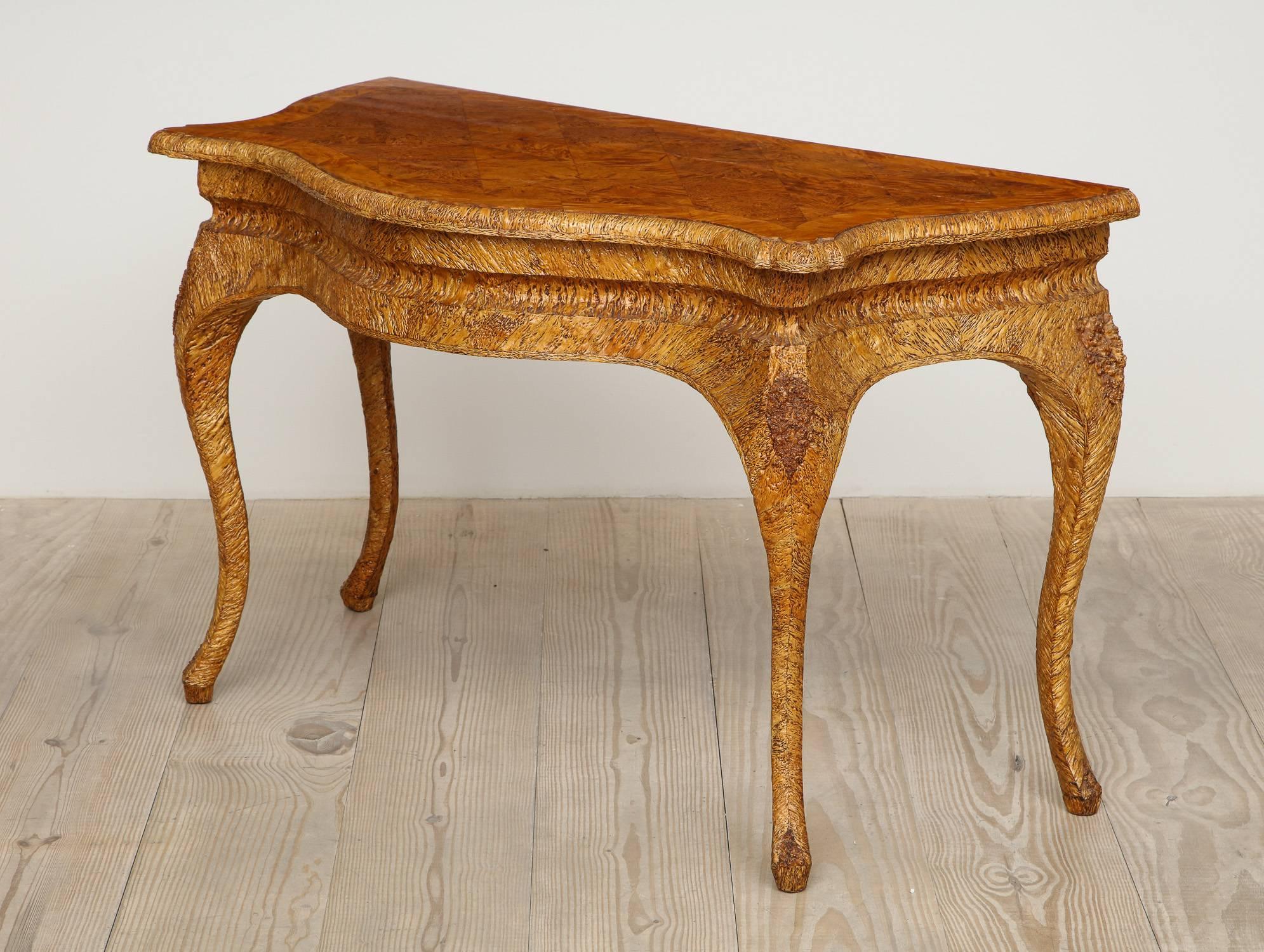 Black Forest Root Wood 19th Century Swedish Consoles Pair, Masur Birch, Signed and Dated 1890
