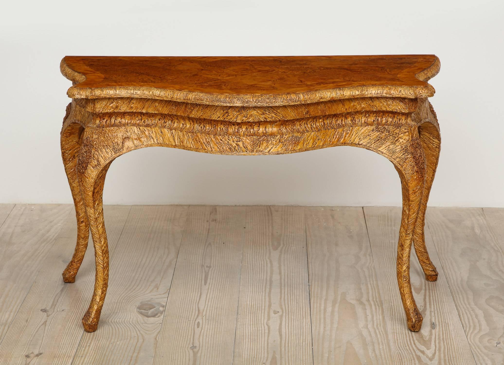 Veneer Root Wood 19th Century Swedish Consoles Pair, Masur Birch, Signed and Dated 1890