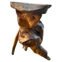 Root Wood Burlwood Tall Stand Free Form Side Table Organic Pedestal Adirondack