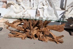Root Wood Console with Glass