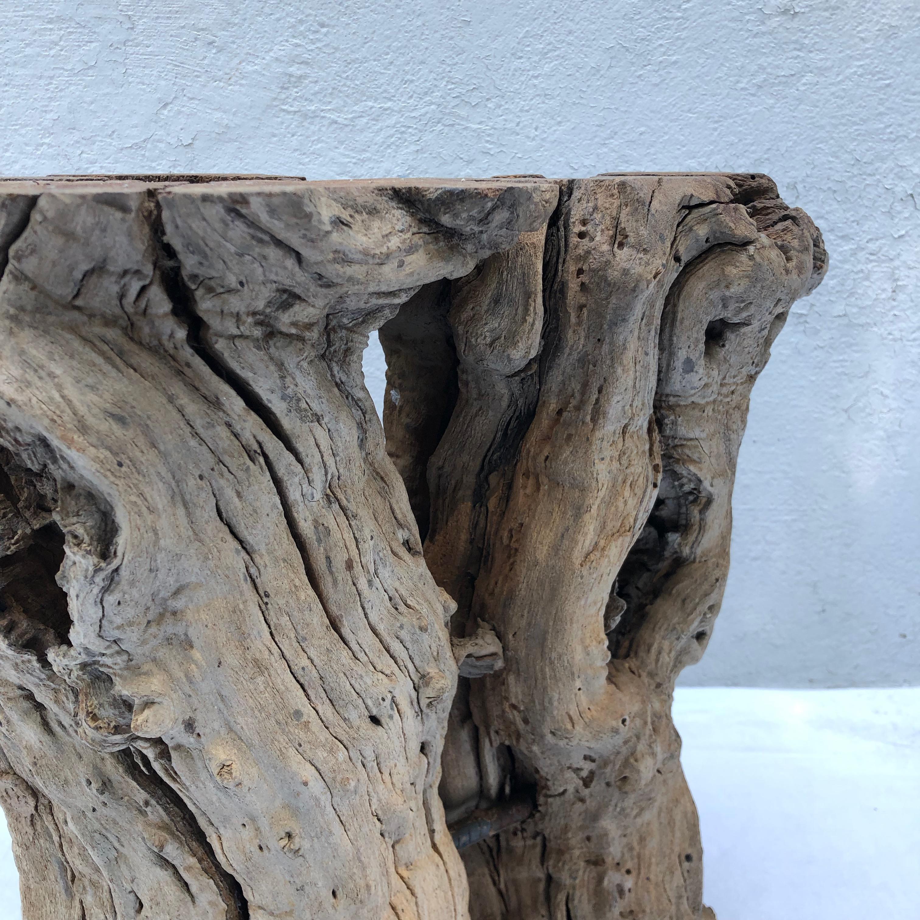 Table en bois de racine avec plateau en verre en vente 3