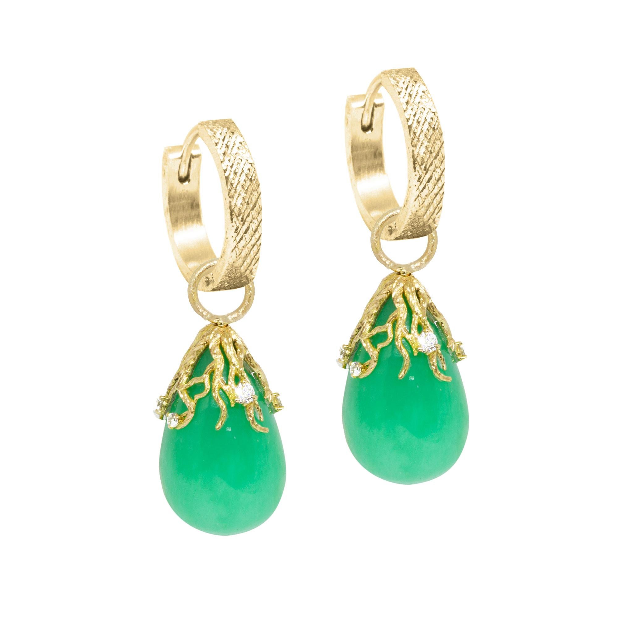 With rich, regal Chrysoprase, our Rooted Gold Earring Charms make the perfect addition to any hoops or charms.
Nina Nguyen Design's patent-pending earrings have an element on the back of the stud or charm to allow these pieces to transformed into