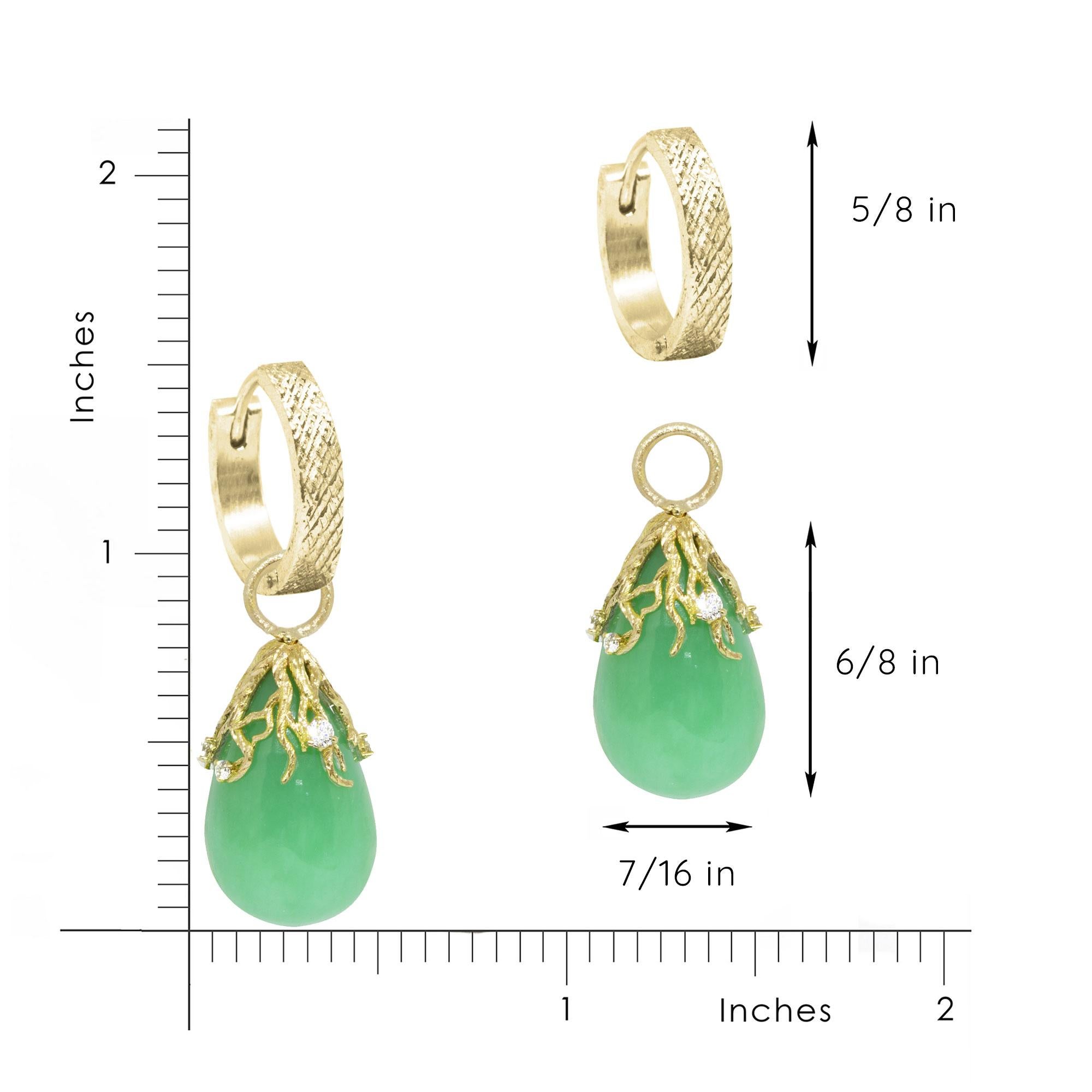 Women's or Men's Rooted Chrysoprase Gold 18k Earring Charms For Sale