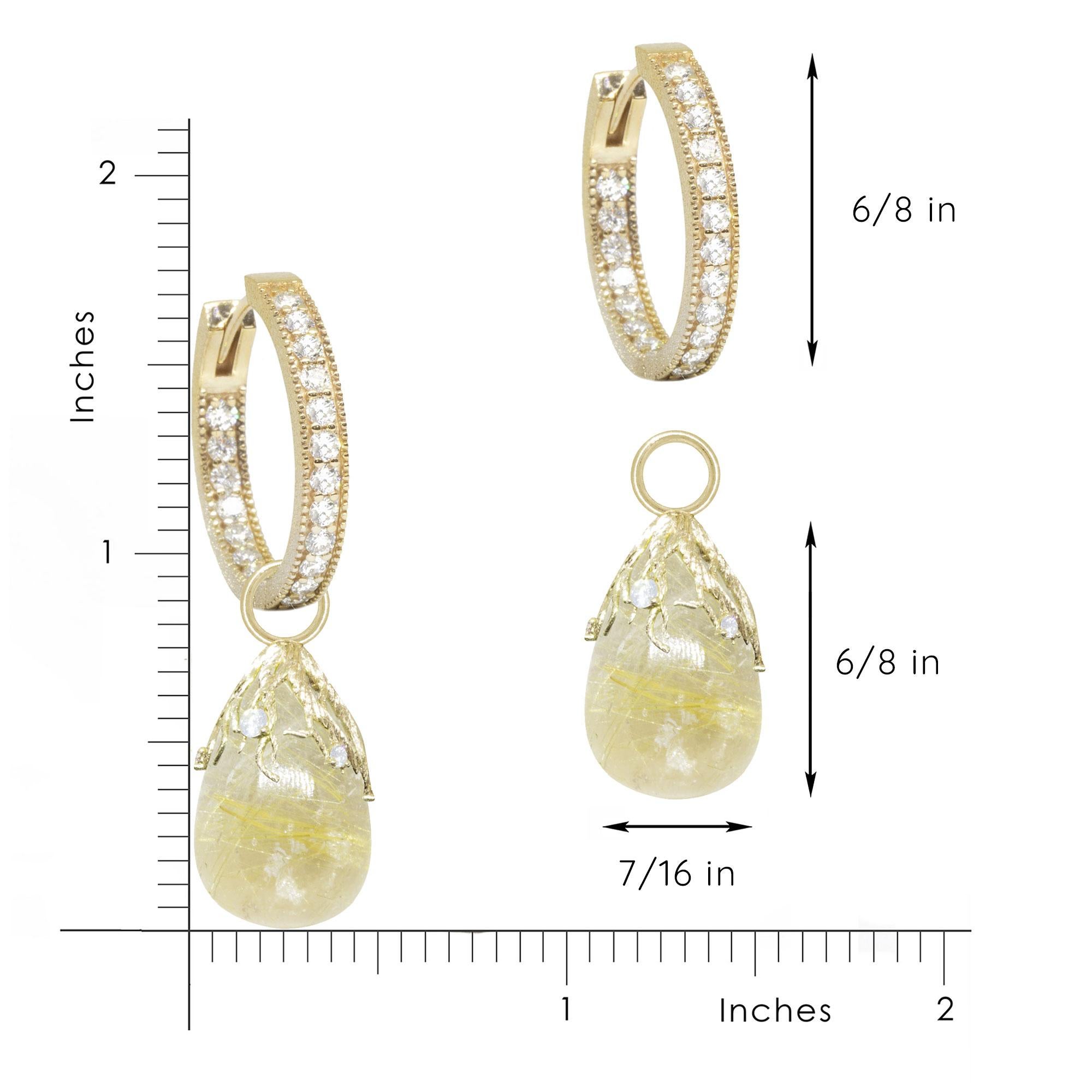 Boucles d'oreilles breloques en or 18 carats avec quartz tourmalé doré enraciné  Unisexe en vente