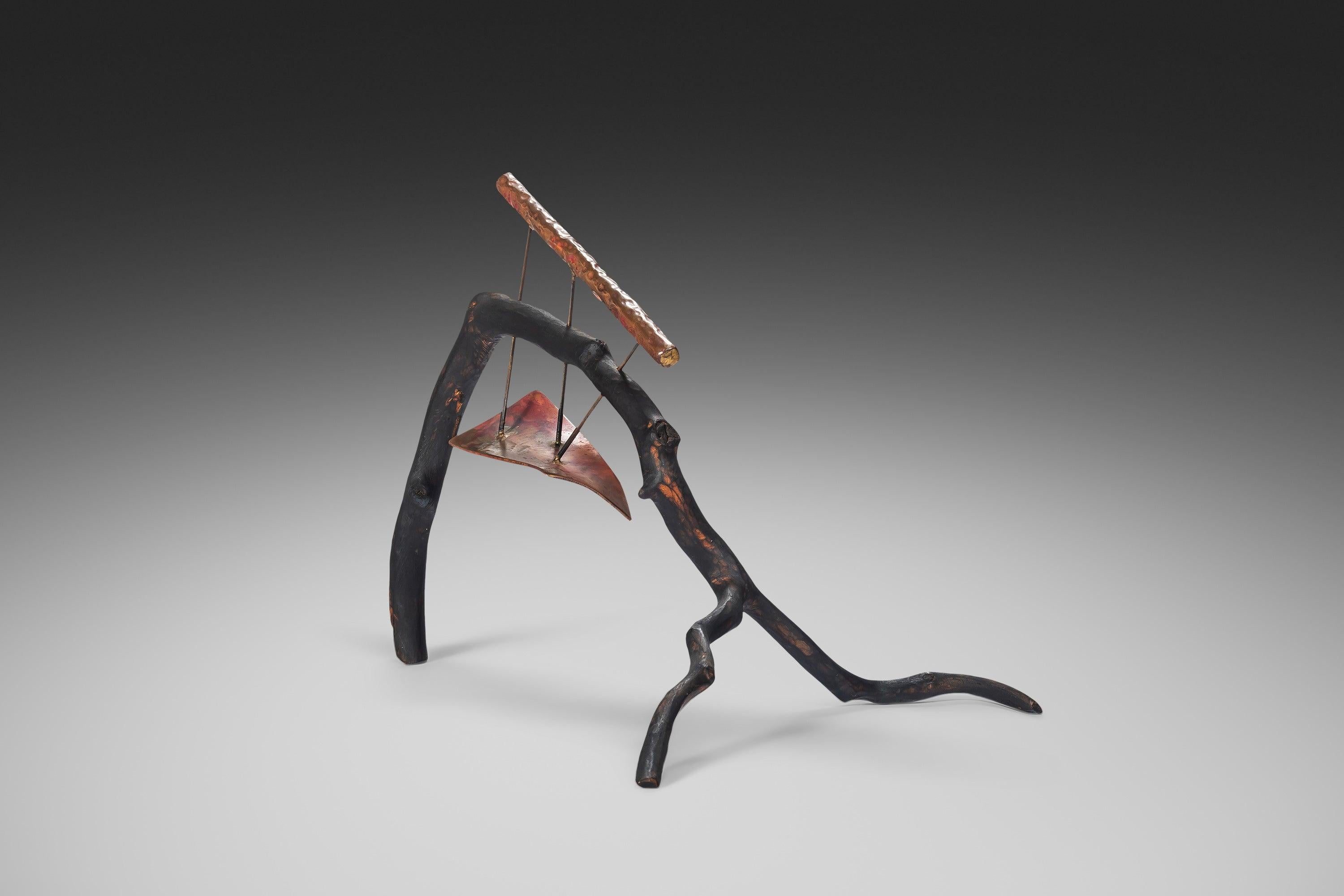 Organic Sculptural Art Composed of Ebonized Wood and Patinaed Copper, c. 1960s For Sale 4