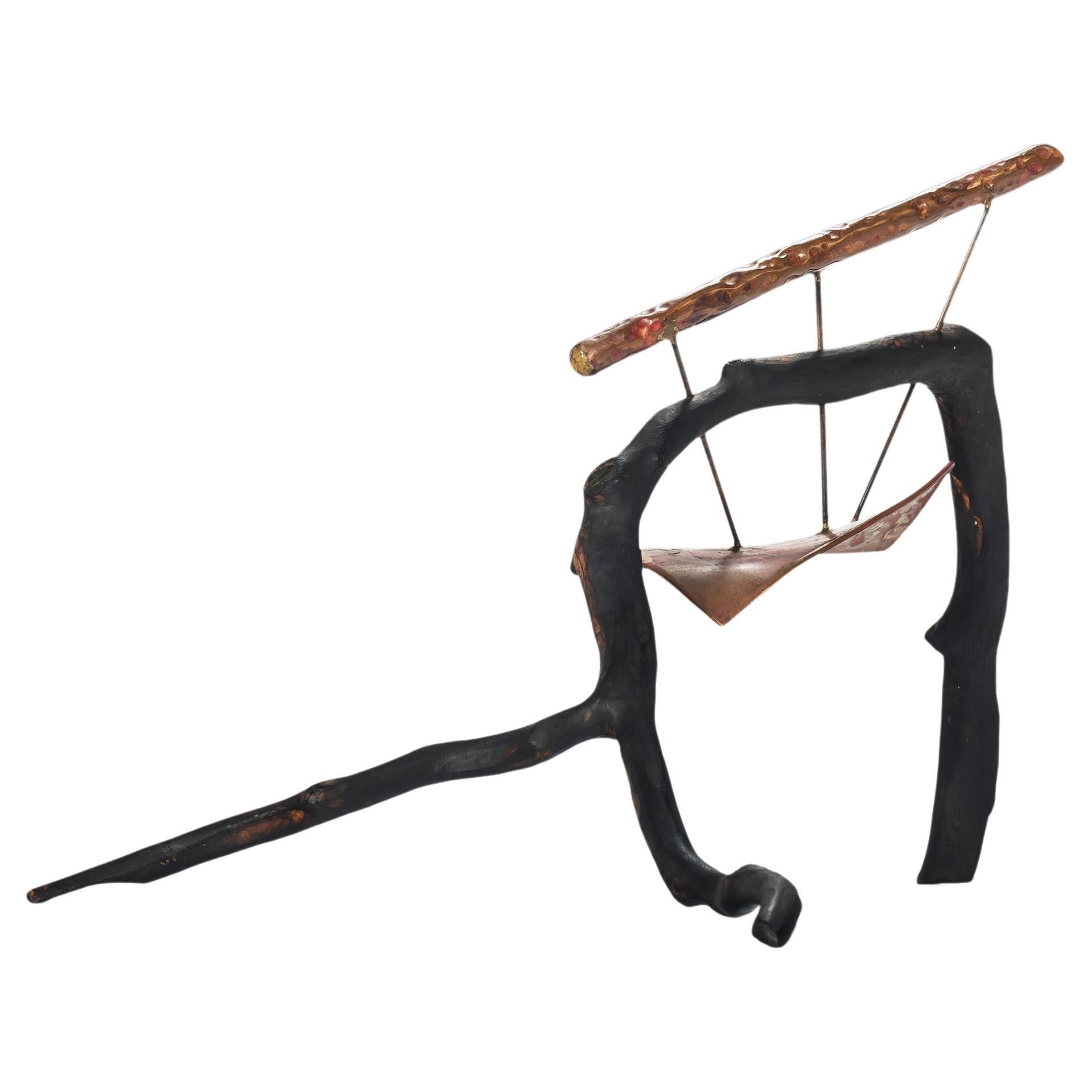 Organic Sculptural Art Composed of Ebonized Wood and Patinaed Copper, c. 1960s For Sale