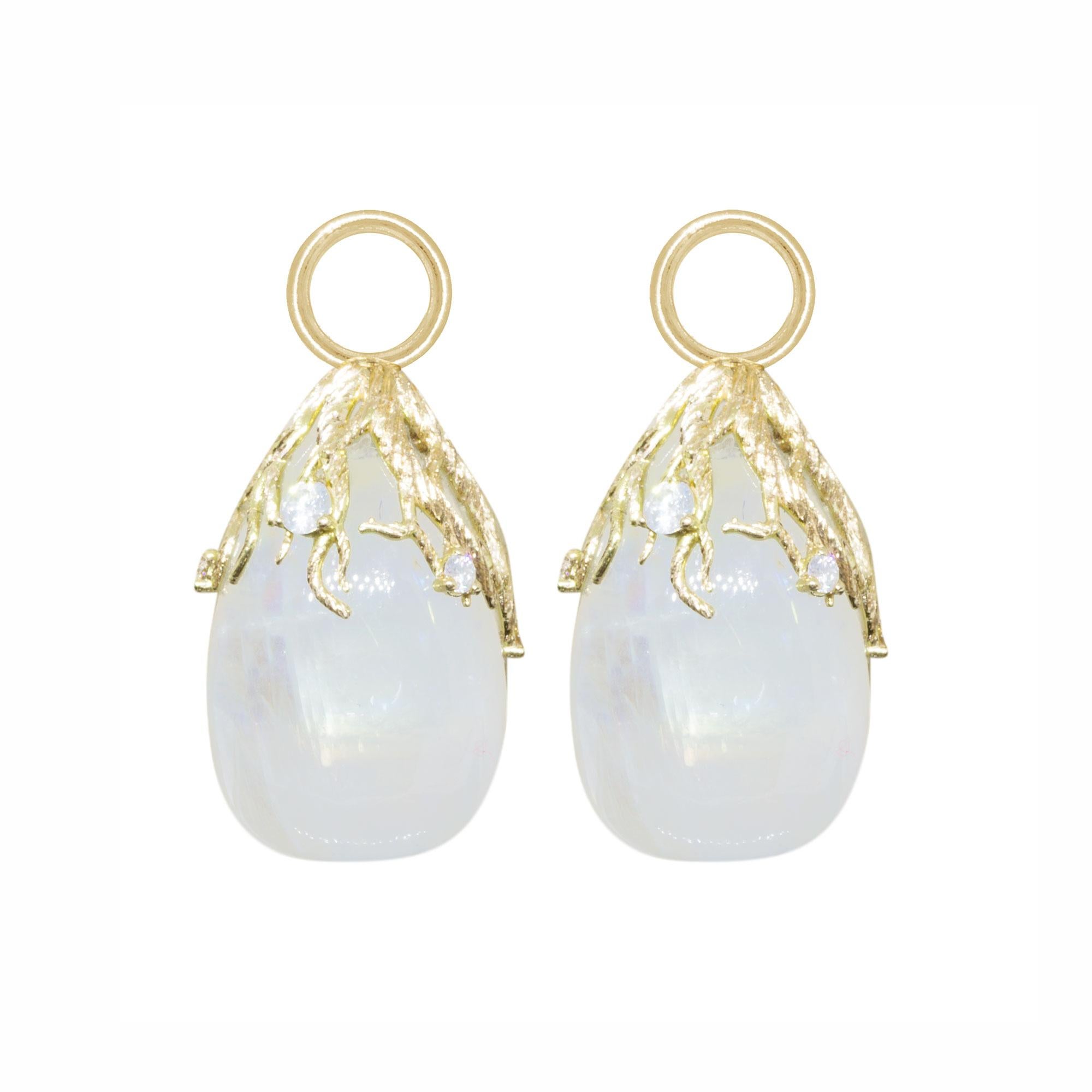 Rooted Moonstone Gold 18k Earring Charms  In New Condition For Sale In Denver, CO