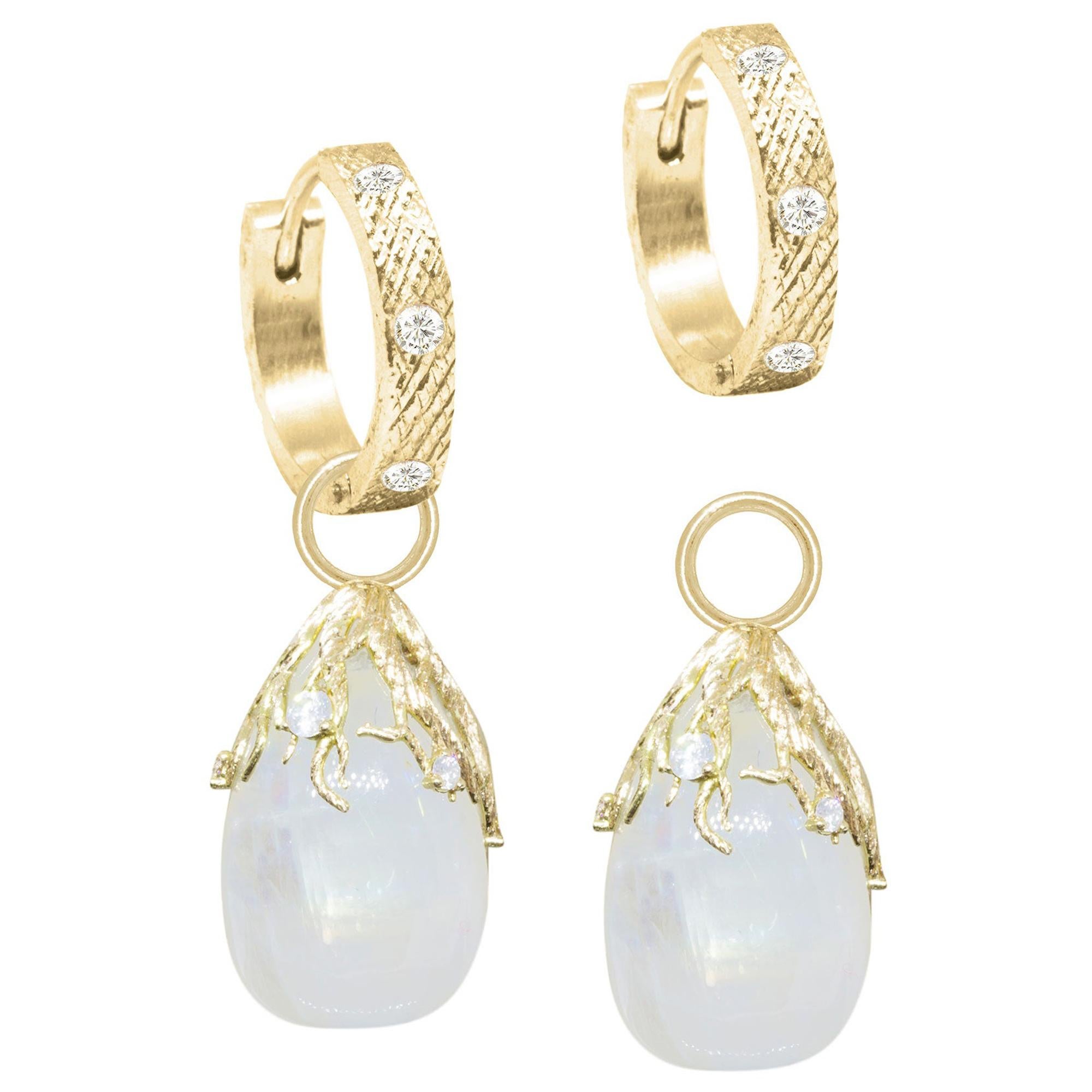 Rooted Moonstone Gold 18k Earring Charms  For Sale