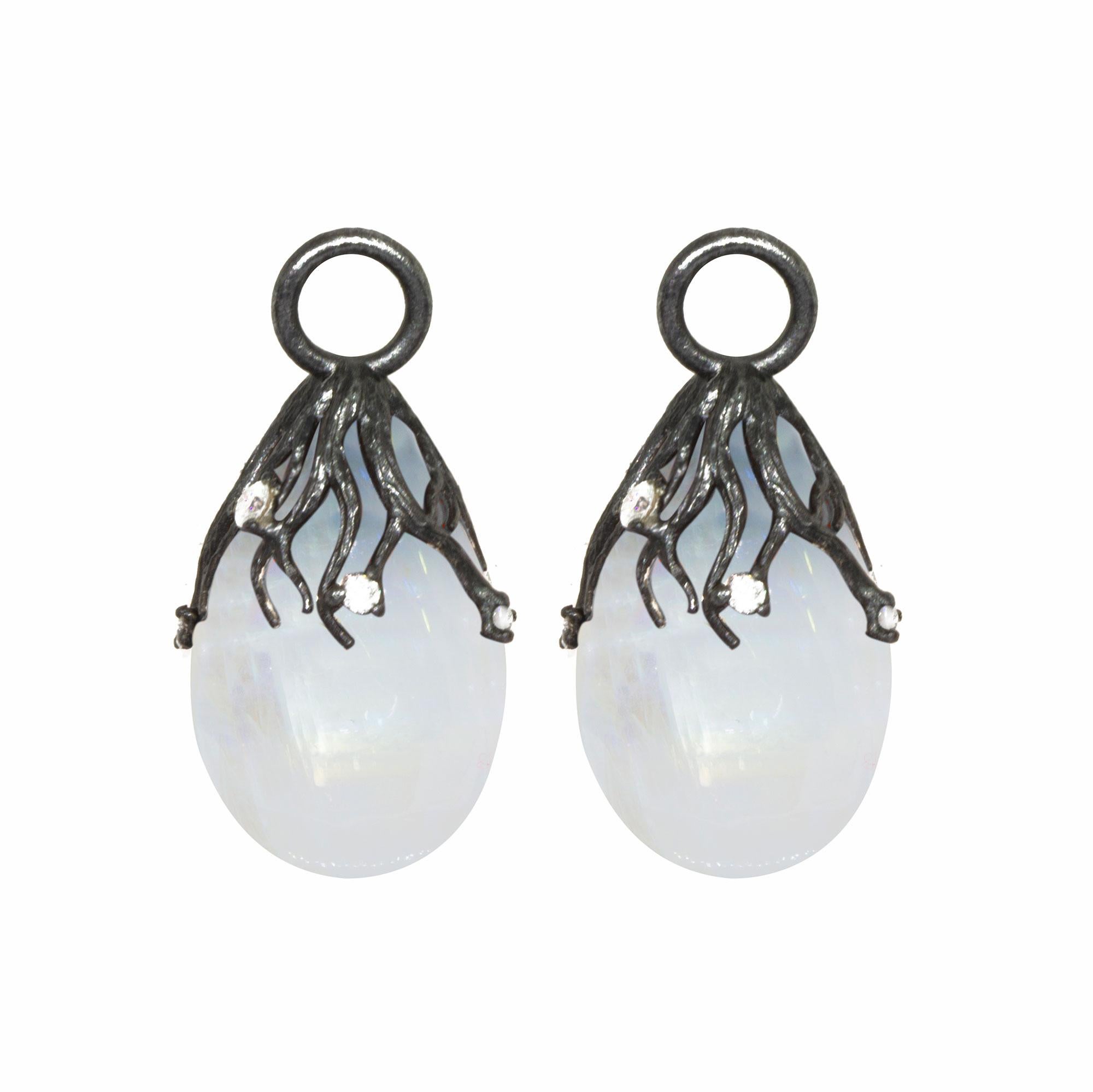 Rooted Moonstone Silver Earring Charms In New Condition For Sale In Denver, CO