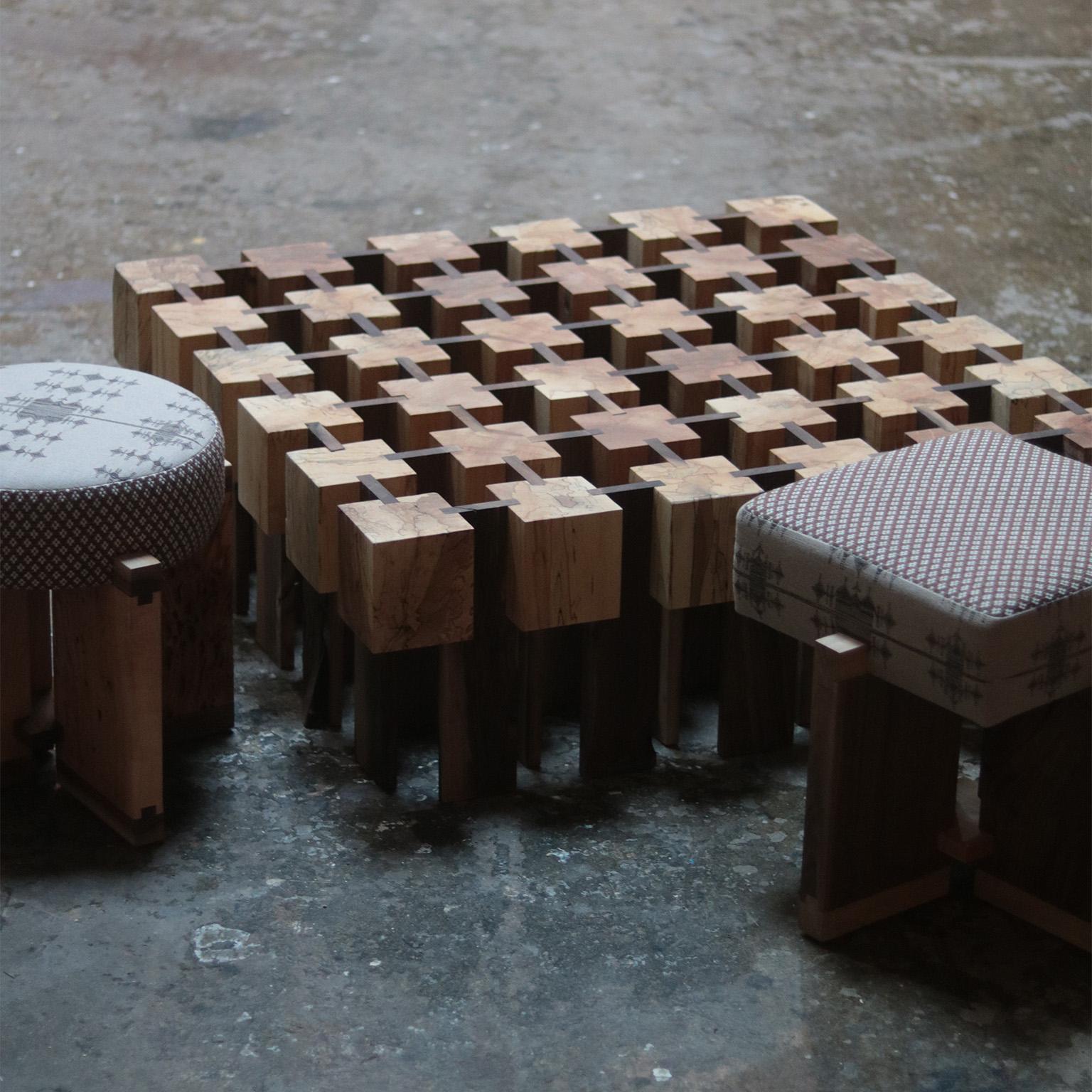 Modern Spalted Maple And Walnut Sculptural Coffee Table For Sale