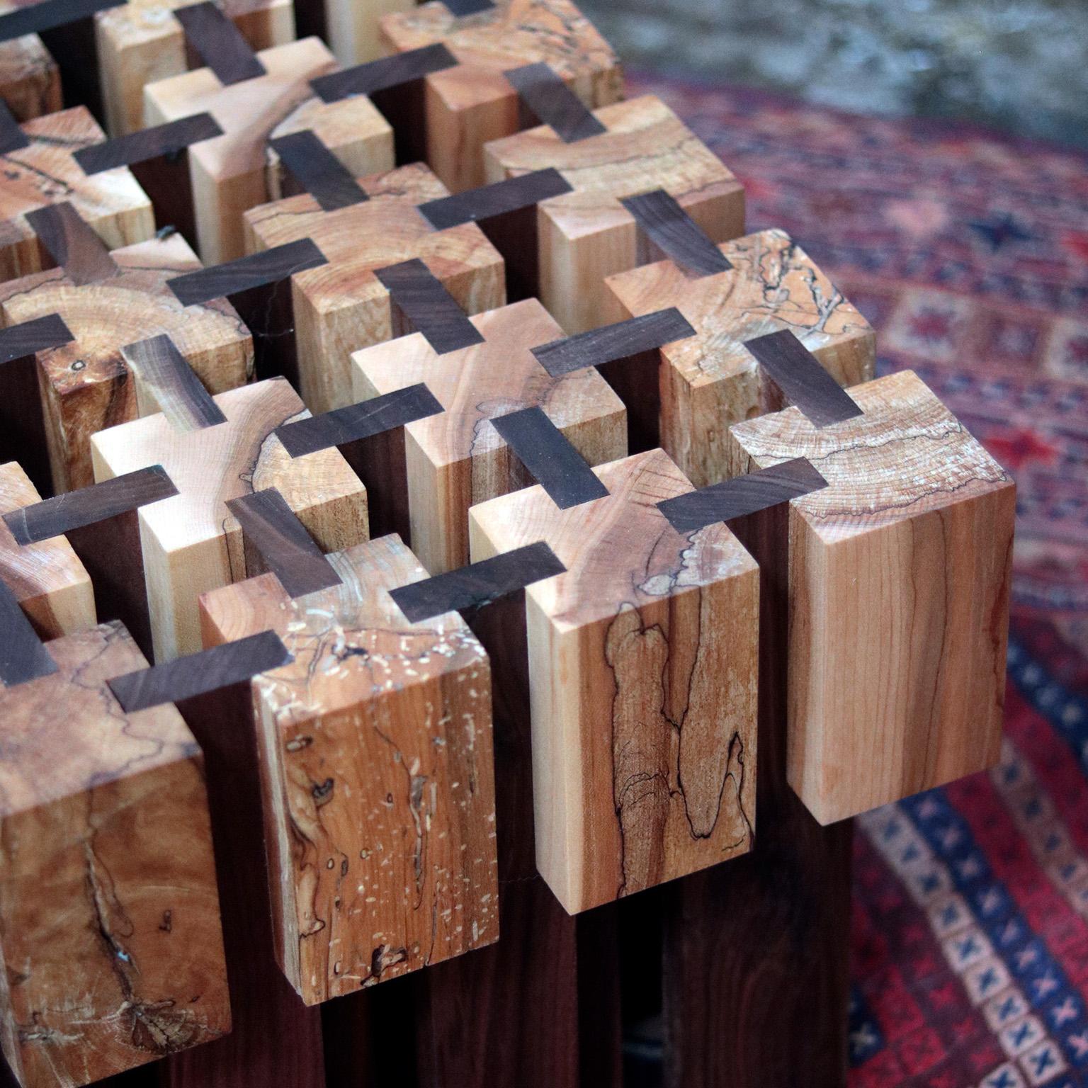 Canadian Rooted Spalted Maple Cubes and Walnut Side Table For Sale