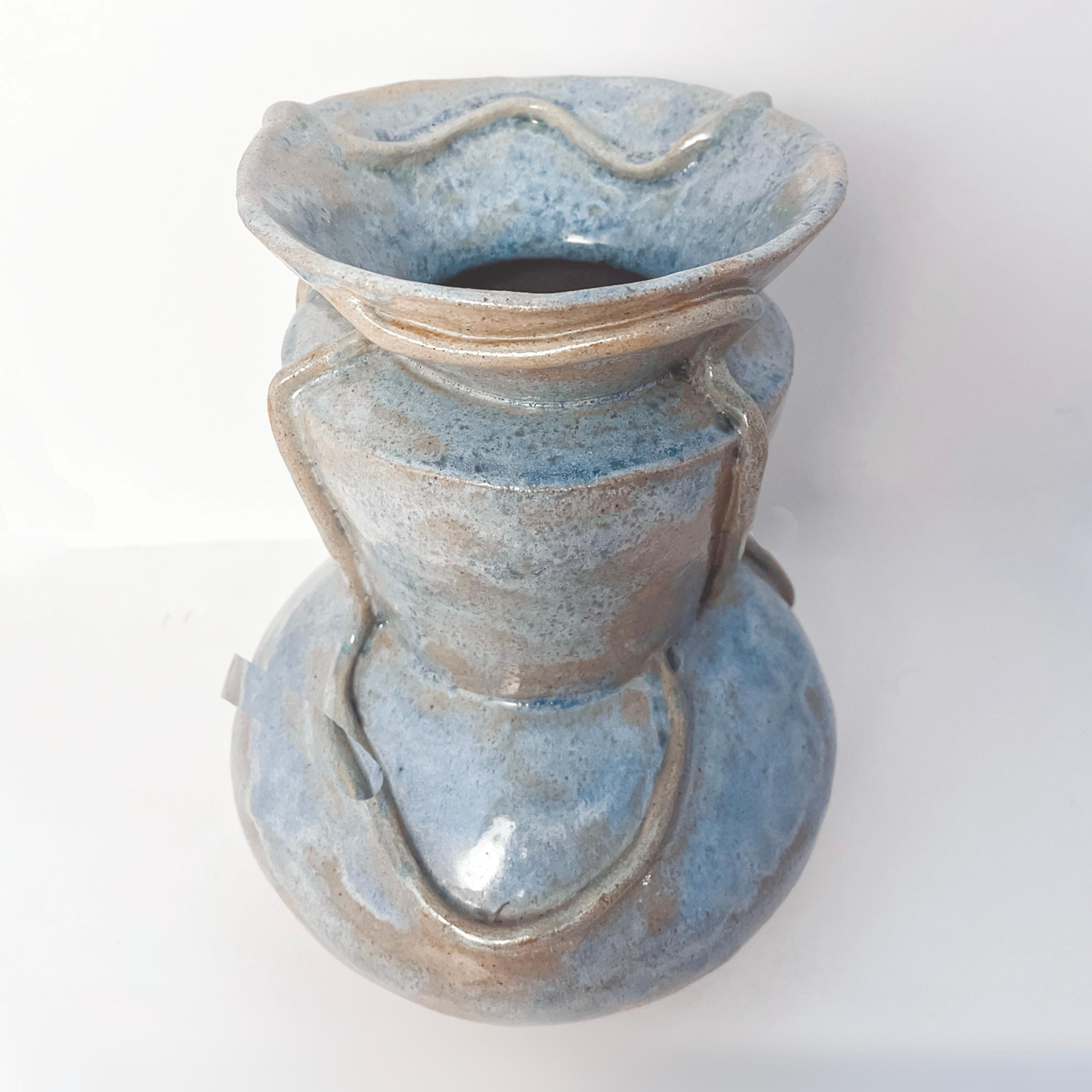Ceramic Rooted Vase in Opal Glaze For Sale
