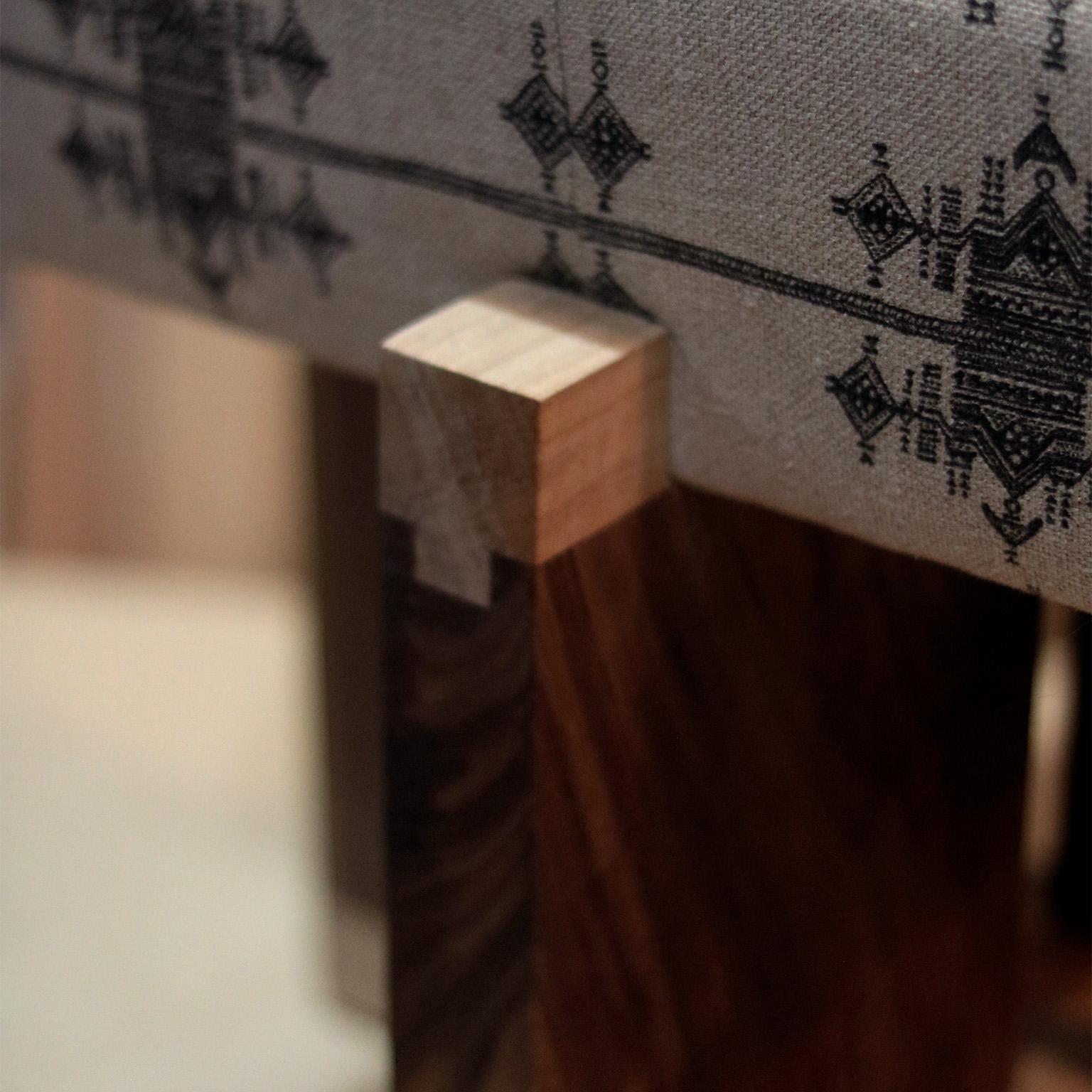 Organic Modern Rooted Walnut And Spalted Maple Stool With Square Upholstered Seat For Sale