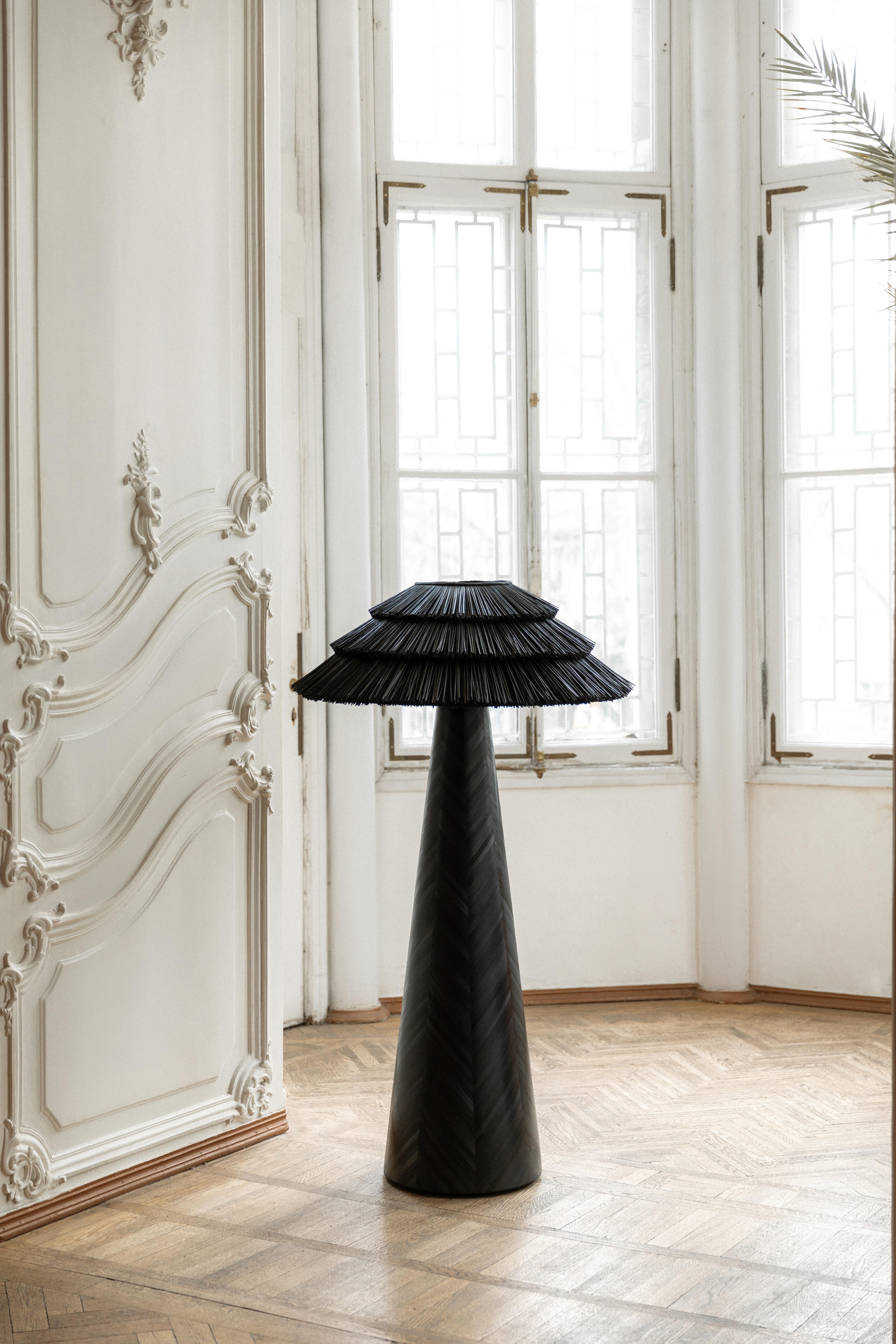 Contemporary Black Floor Lamp in Straw Marquetry Technique Handcrafted In New Condition For Sale In Warsaw, PL