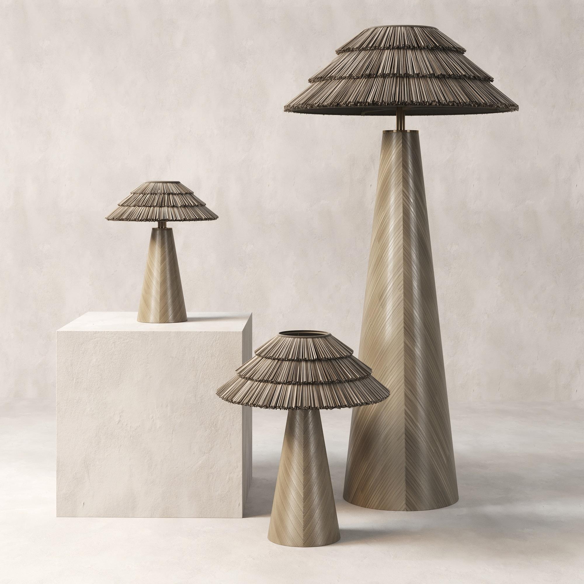 Due to the war, many Ukrainians lost their homes and had to arrange their lives in temporary places of residence. The Roots of Home collection has an associative resemblance to an ancient Ukrainian hut, where the lampshade resembles a roof with a