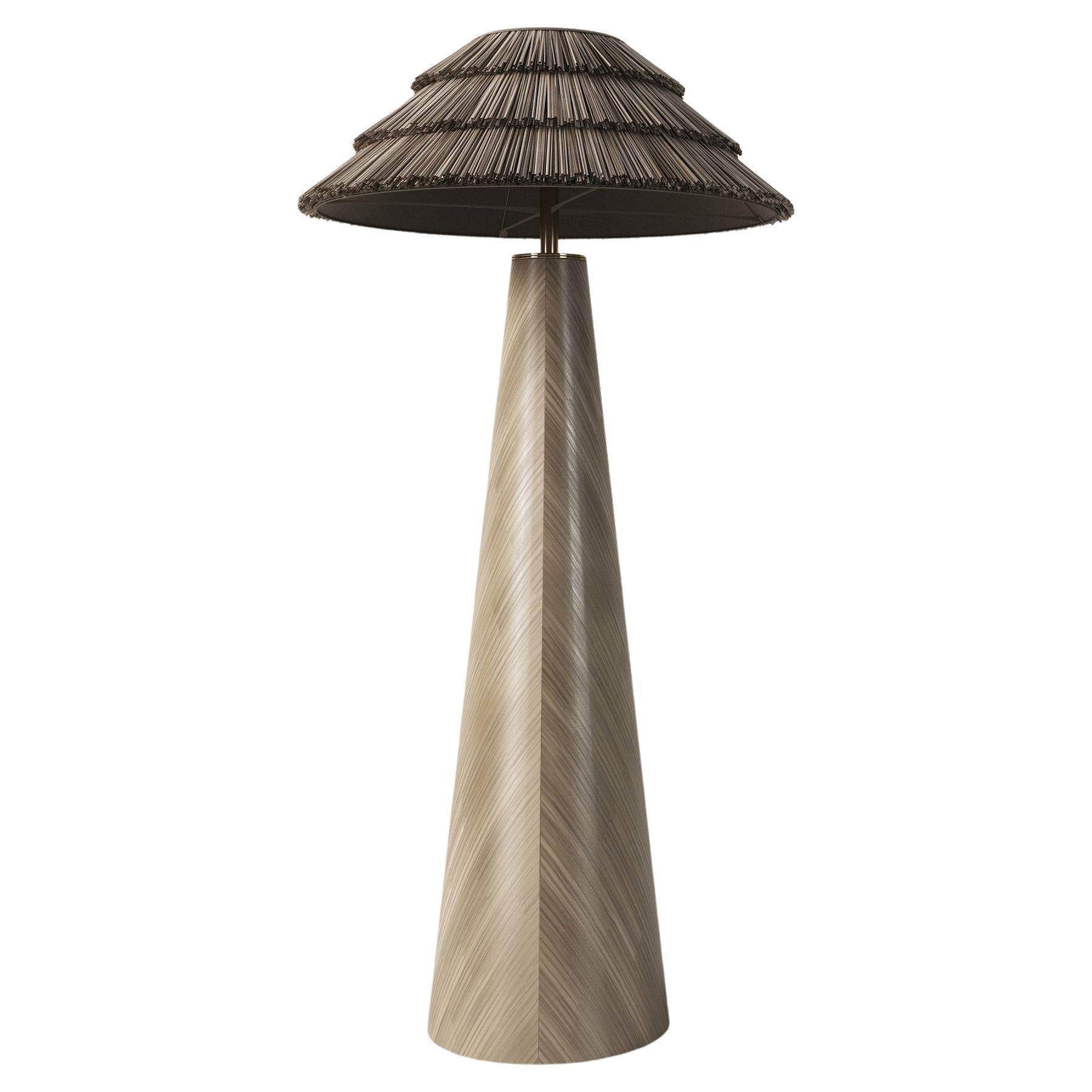 Stehlampe mit Stroh-Intarsien, minimalistische Sammlerstücke, Biomaterialien 