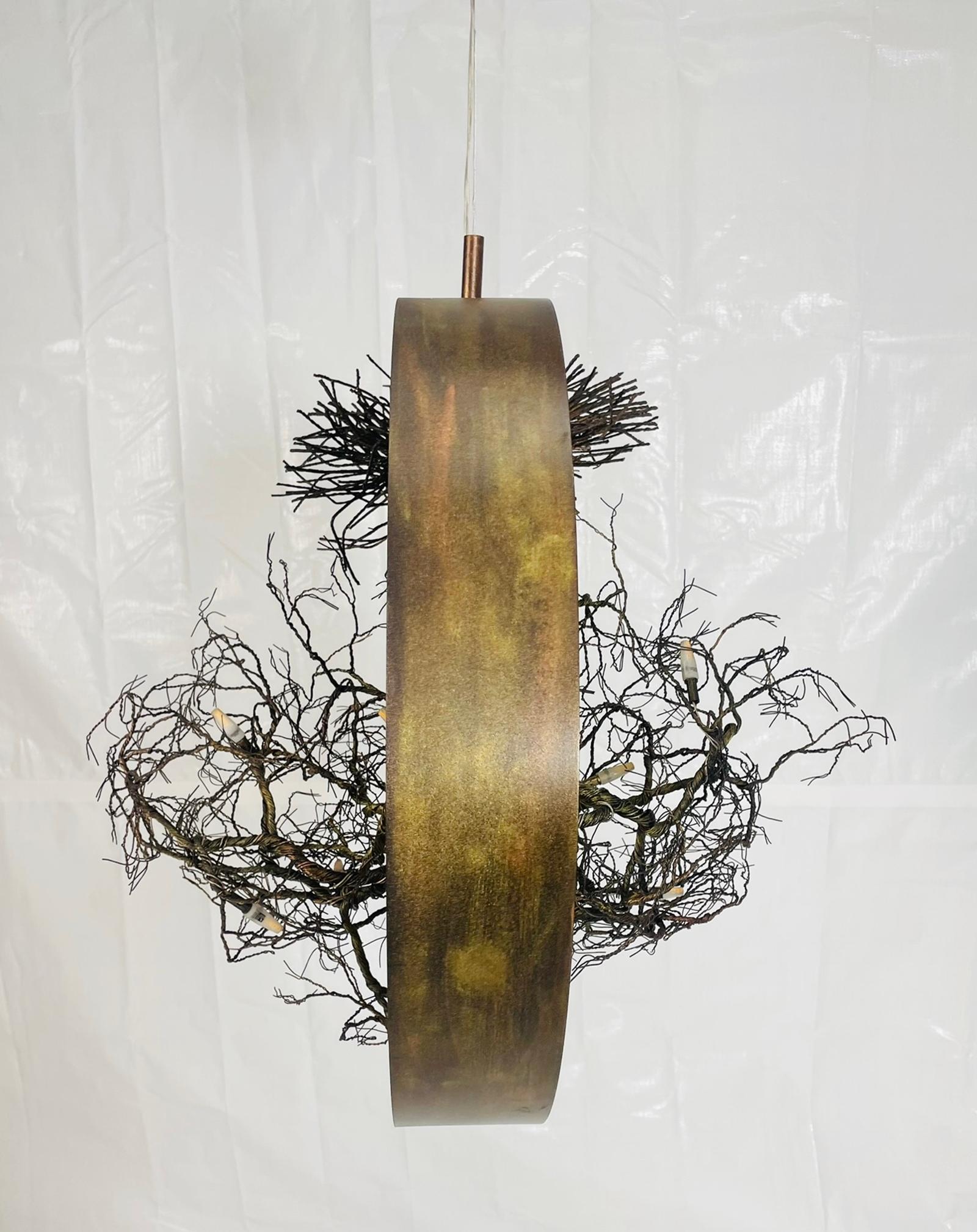 “Roots” Sculptural Pendant Light by F+M FOS, Hand-Twisted Wire, Gold Leaf, Greec For Sale 2