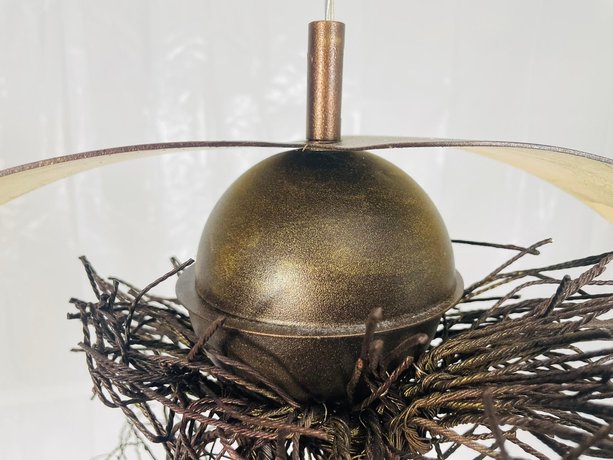 “Roots” Sculptural Pendant Light by F+M FOS, Hand-Twisted Wire, Gold Leaf, Greec For Sale 3