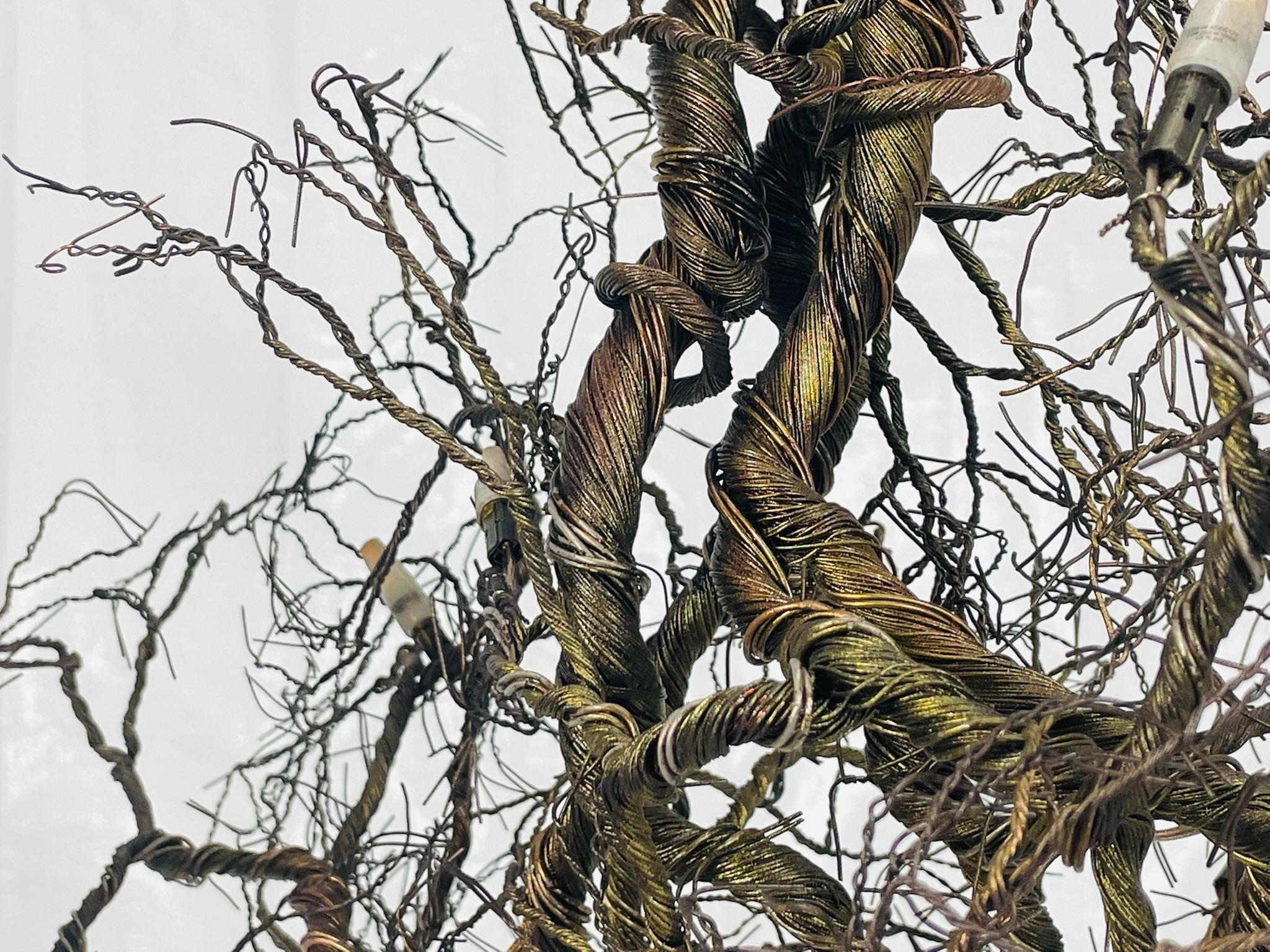 “Roots” Sculptural Pendant Light by F+M FOS, Hand-Twisted Wire, Gold Leaf, Greec For Sale 6