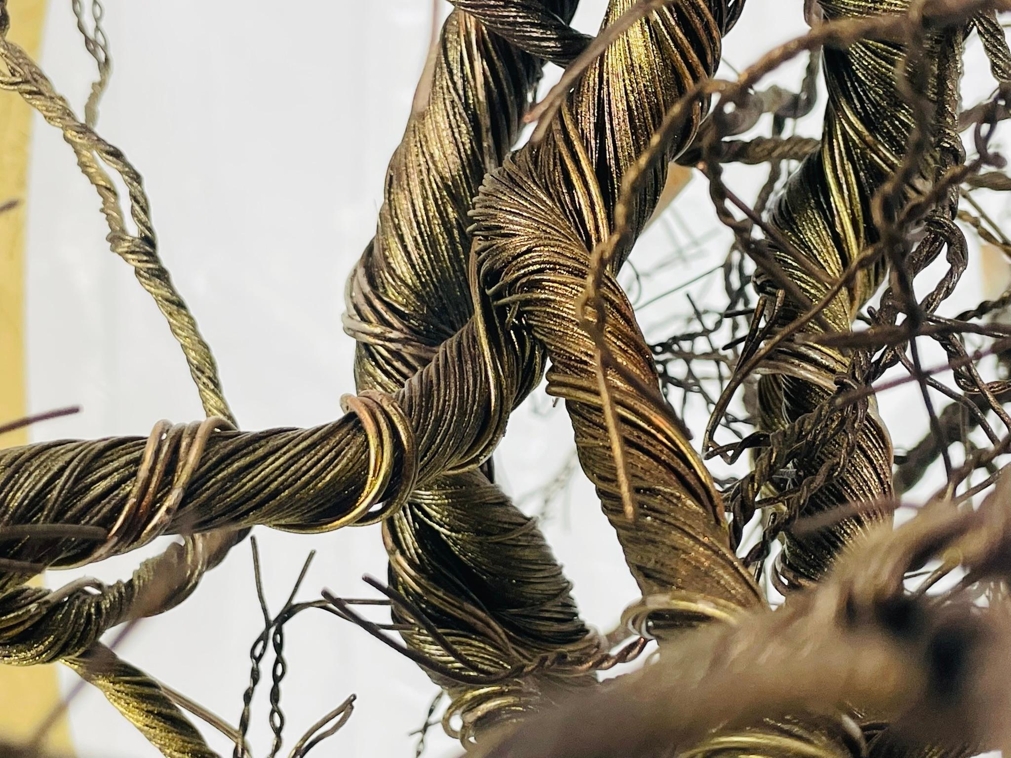 “Roots” Sculptural Pendant Light by F+M FOS, Hand-Twisted Wire, Gold Leaf, Greec For Sale 7