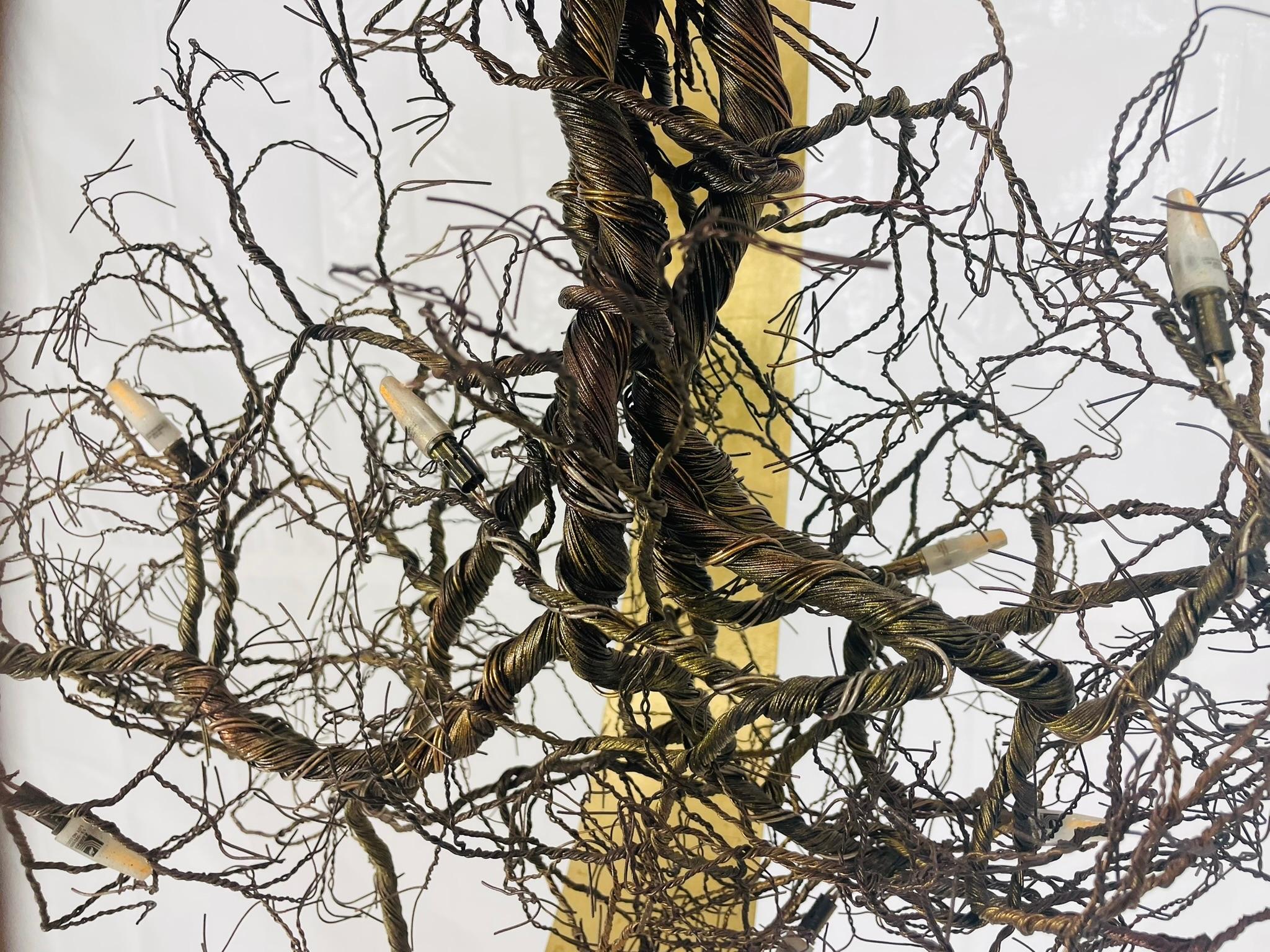 “Roots” Sculptural Pendant Light by F+M FOS, Hand-Twisted Wire, Gold Leaf, Greec For Sale 8