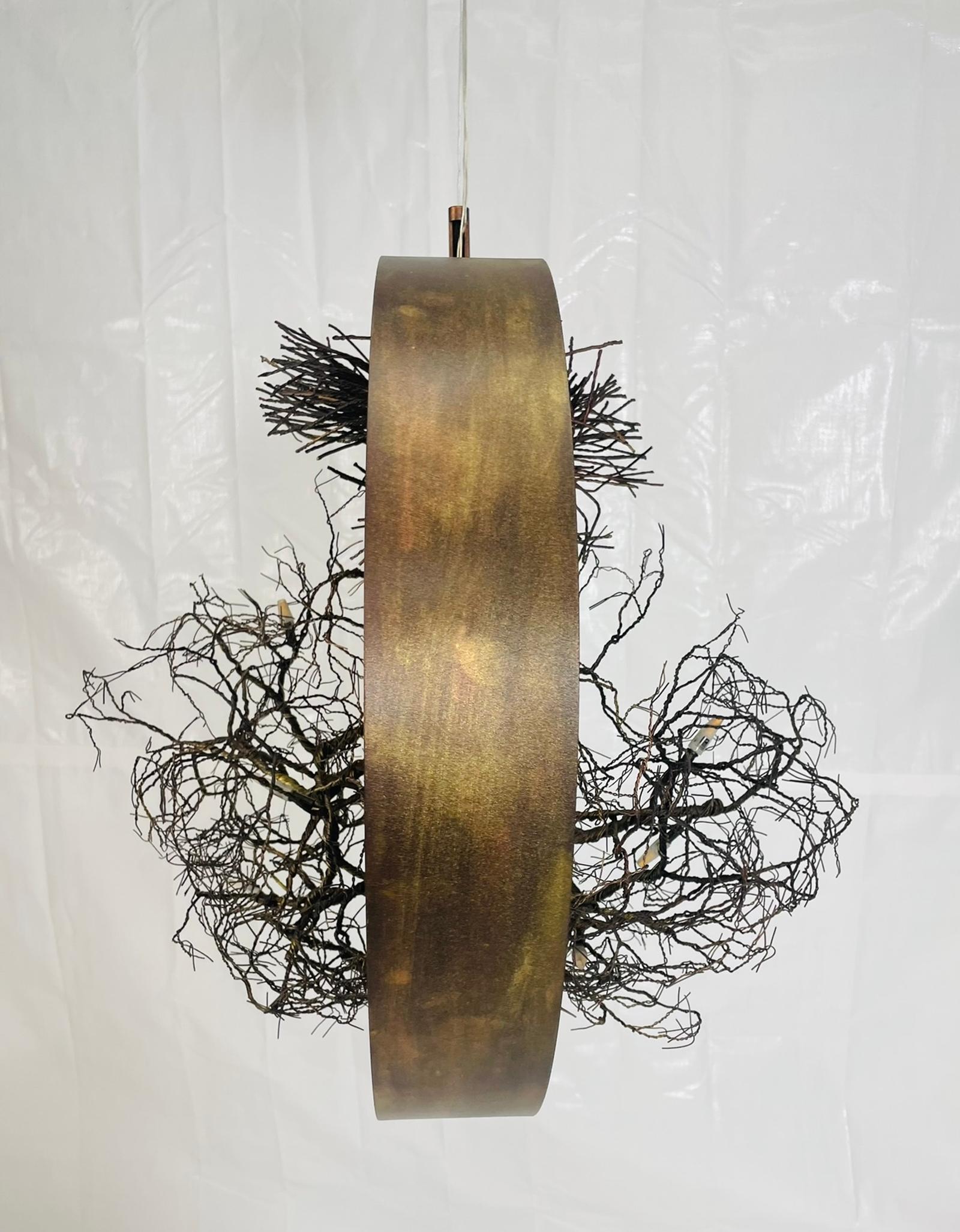 A dramatic and meticulously handcrafted “Roots” sculptural pendant light designed and manufactured in Greece by F+M FOS Lighting. This striking contemporary fixture combines fine artistry with atmospheric lighting, making it ideal for interior