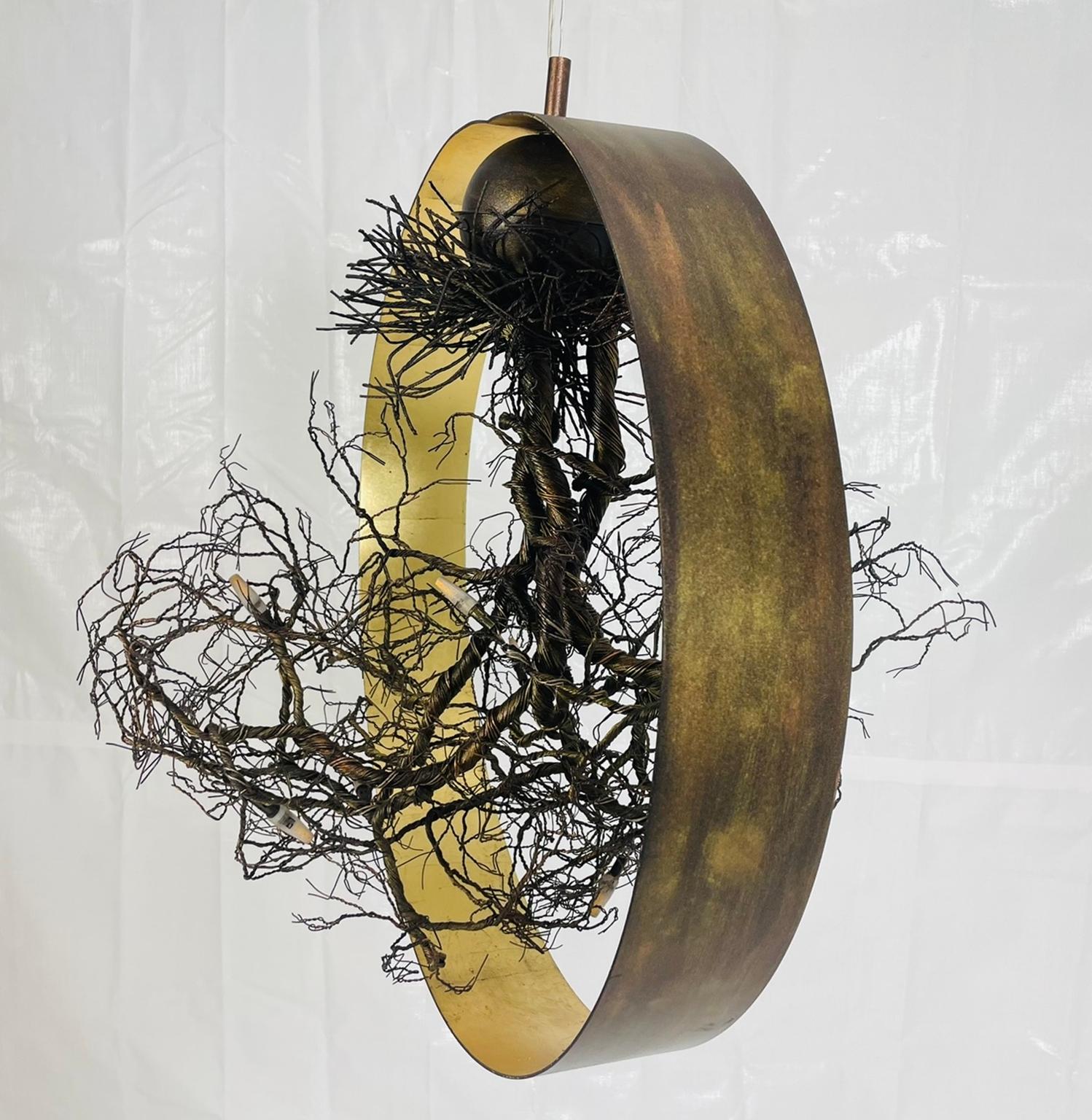 Contemporary “Roots” Sculptural Pendant Light by F+M FOS, Hand-Twisted Wire, Gold Leaf, Greec For Sale