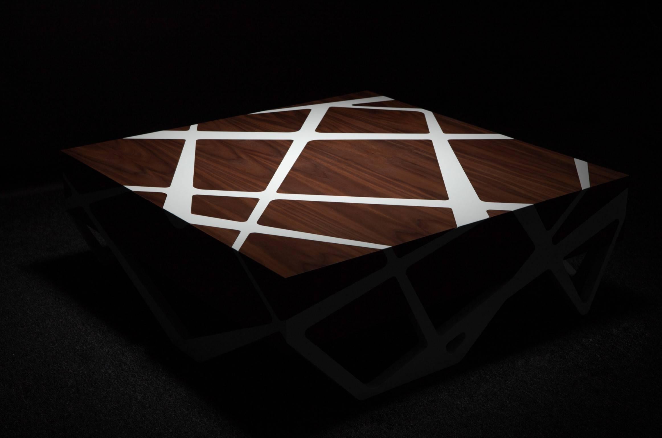 Contemporary Roots Walnut Coffee Table with White Lacquer For Sale