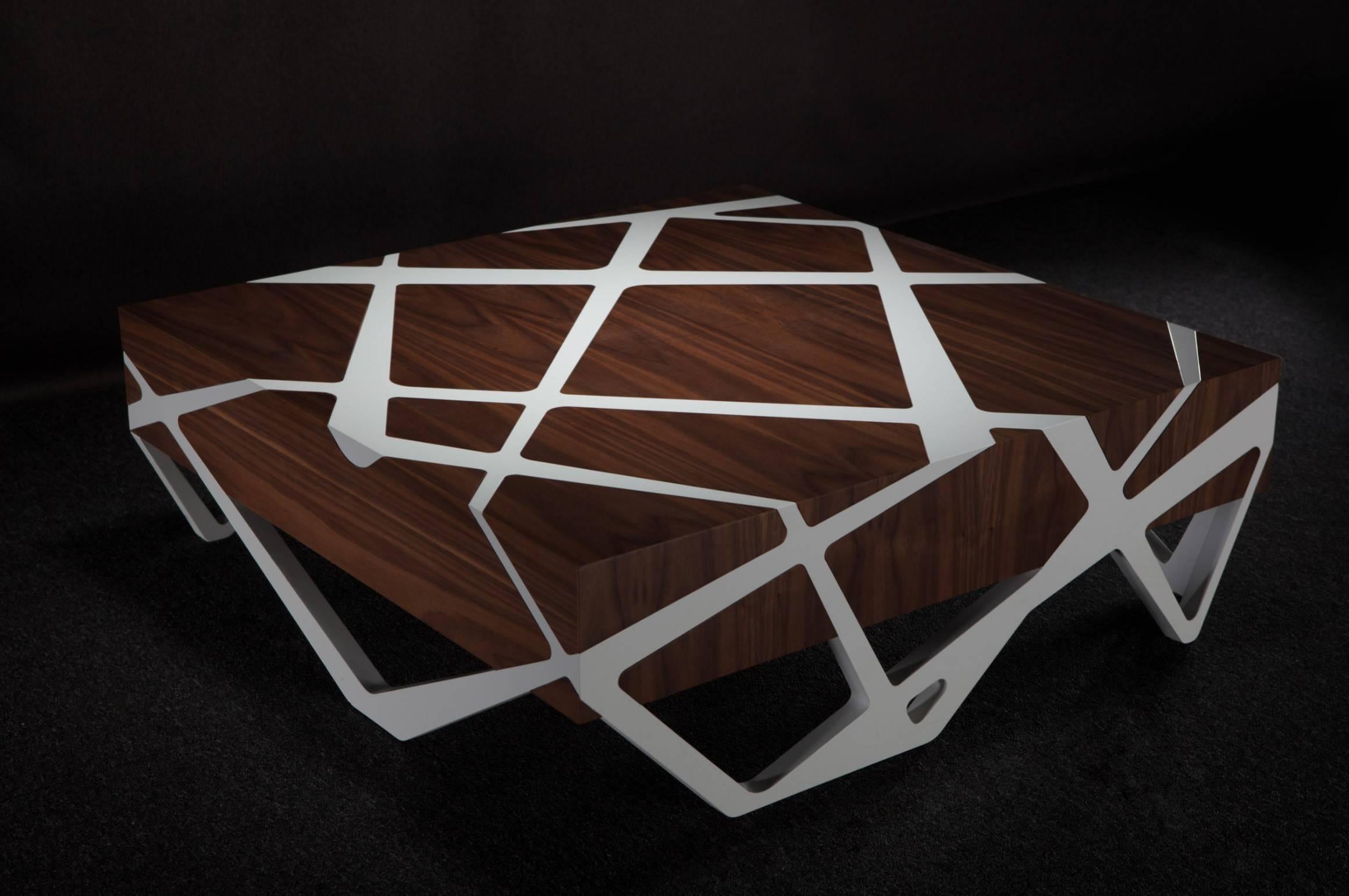 Roots Walnut Coffee Table with White Lacquer For Sale 1