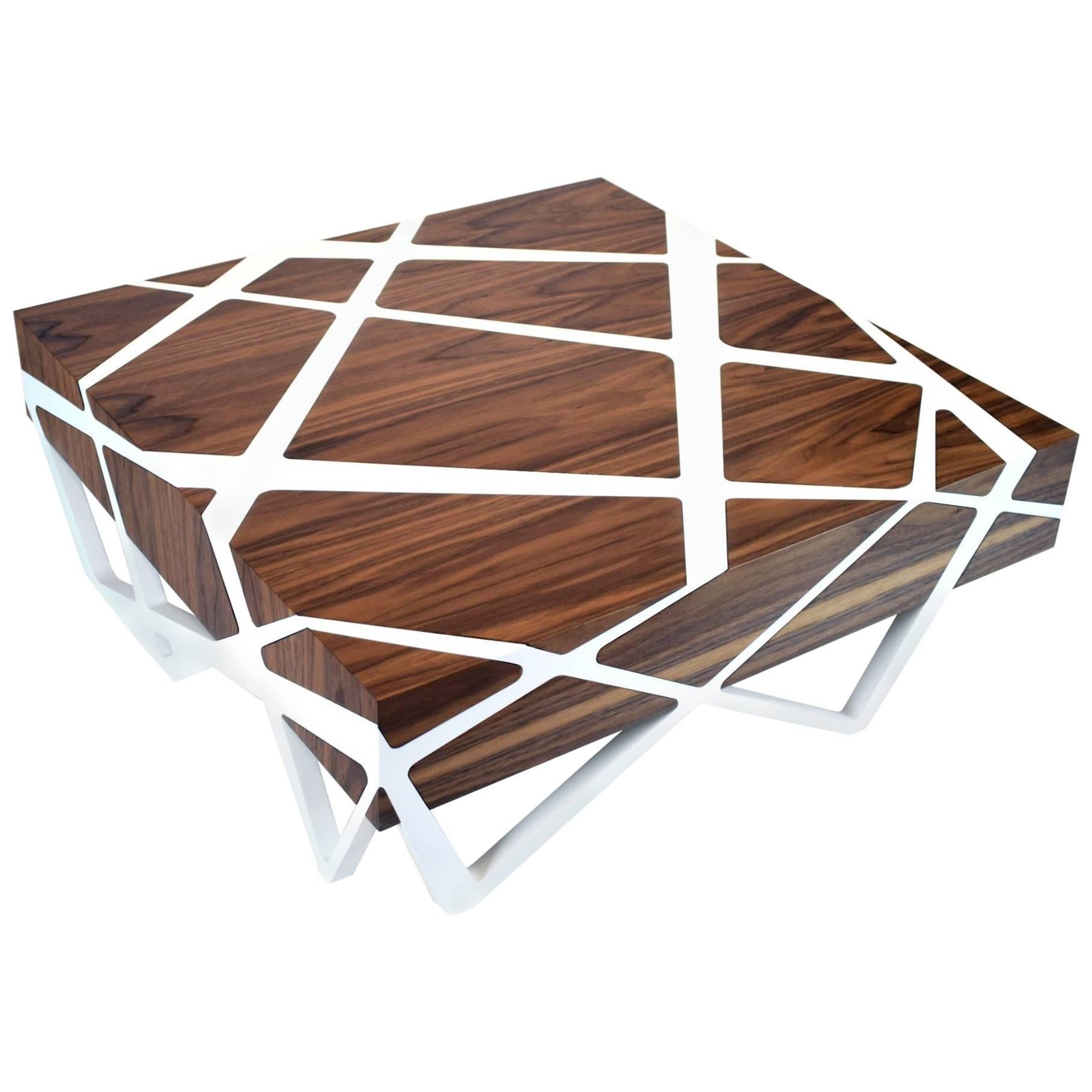Roots Walnut Coffee Table with White Lacquer For Sale