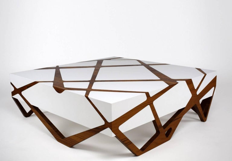 Roots White Lacquer Coffee Table with Iron Wood For Sale ...