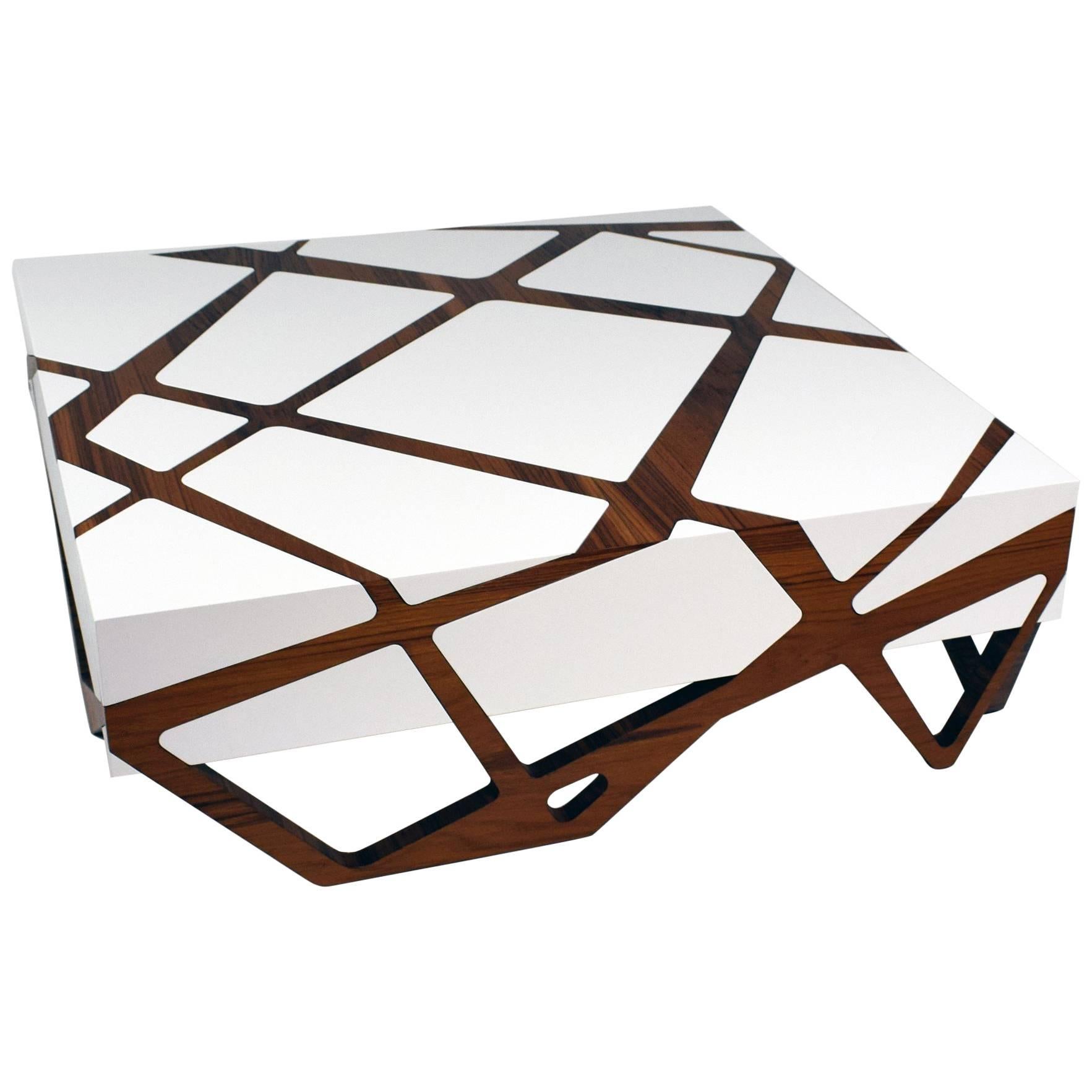 Roots White Lacquer Coffee Table with Iron Wood For Sale