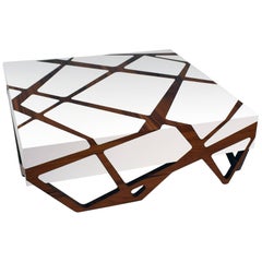 Roots White Lacquer Coffee Table with Iron Wood