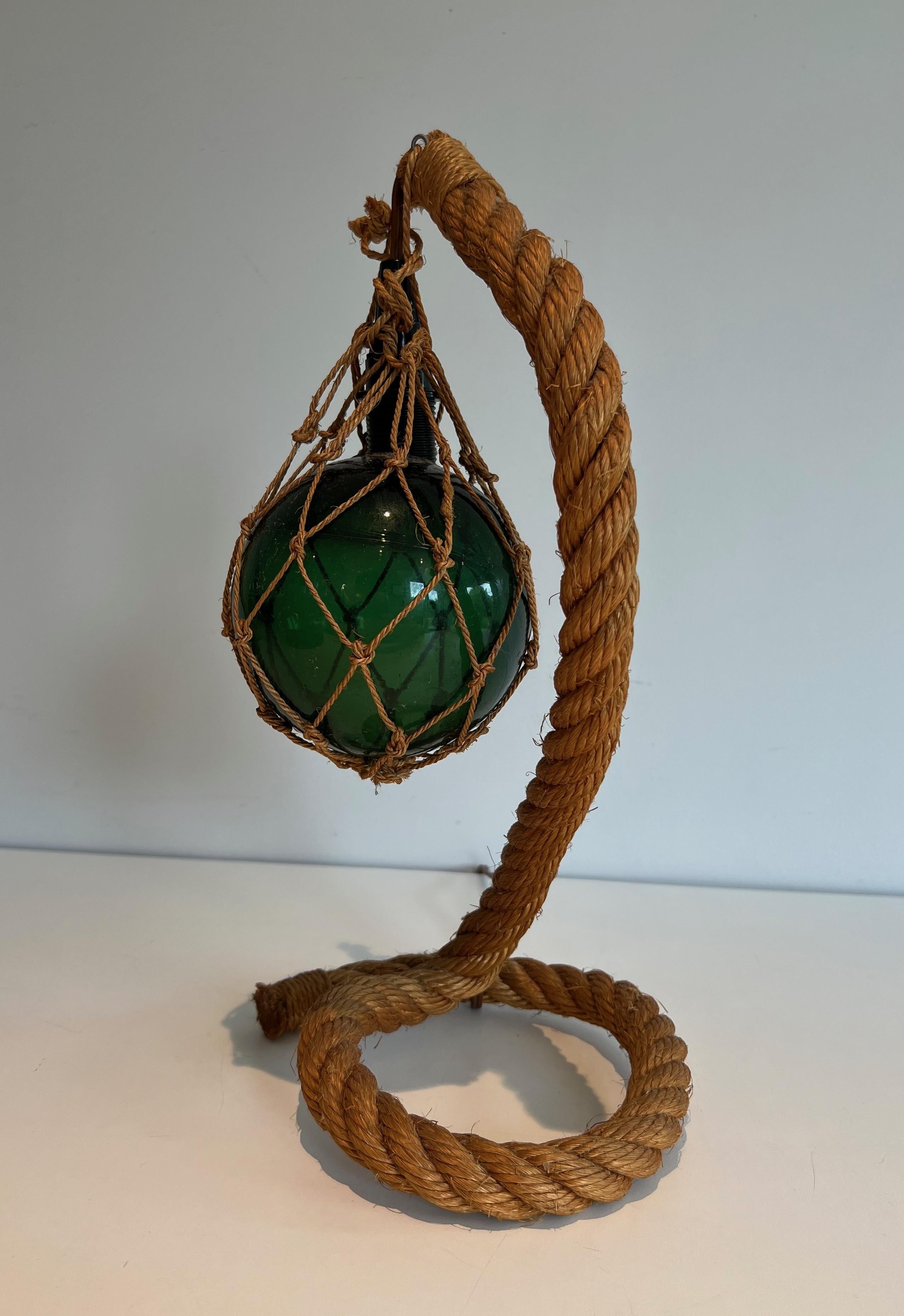 Rope and green glass table lamp by Adrien Audoux & Frida Minet (Audoux Minet) For Sale 5
